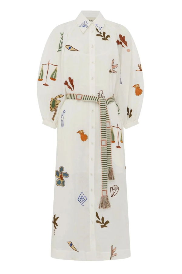 ALEMAIS Mina Embroidered Shirtdress - Cream