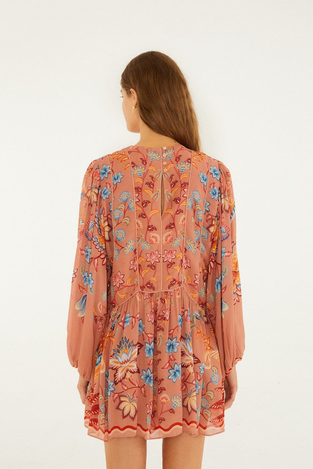 Farm Rio Mocha Boho Enhance Lace Long Sleeve Mini Dress