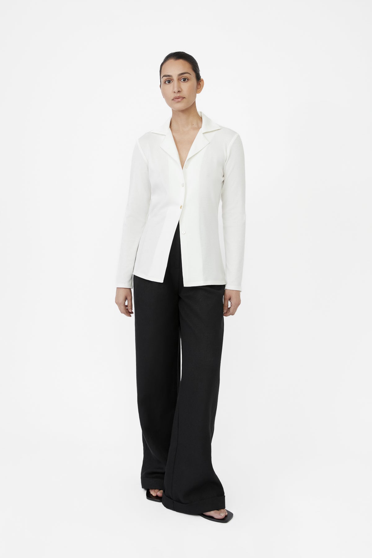 DĀL THE LABEL Modal Rib Knit Collared Cardigan