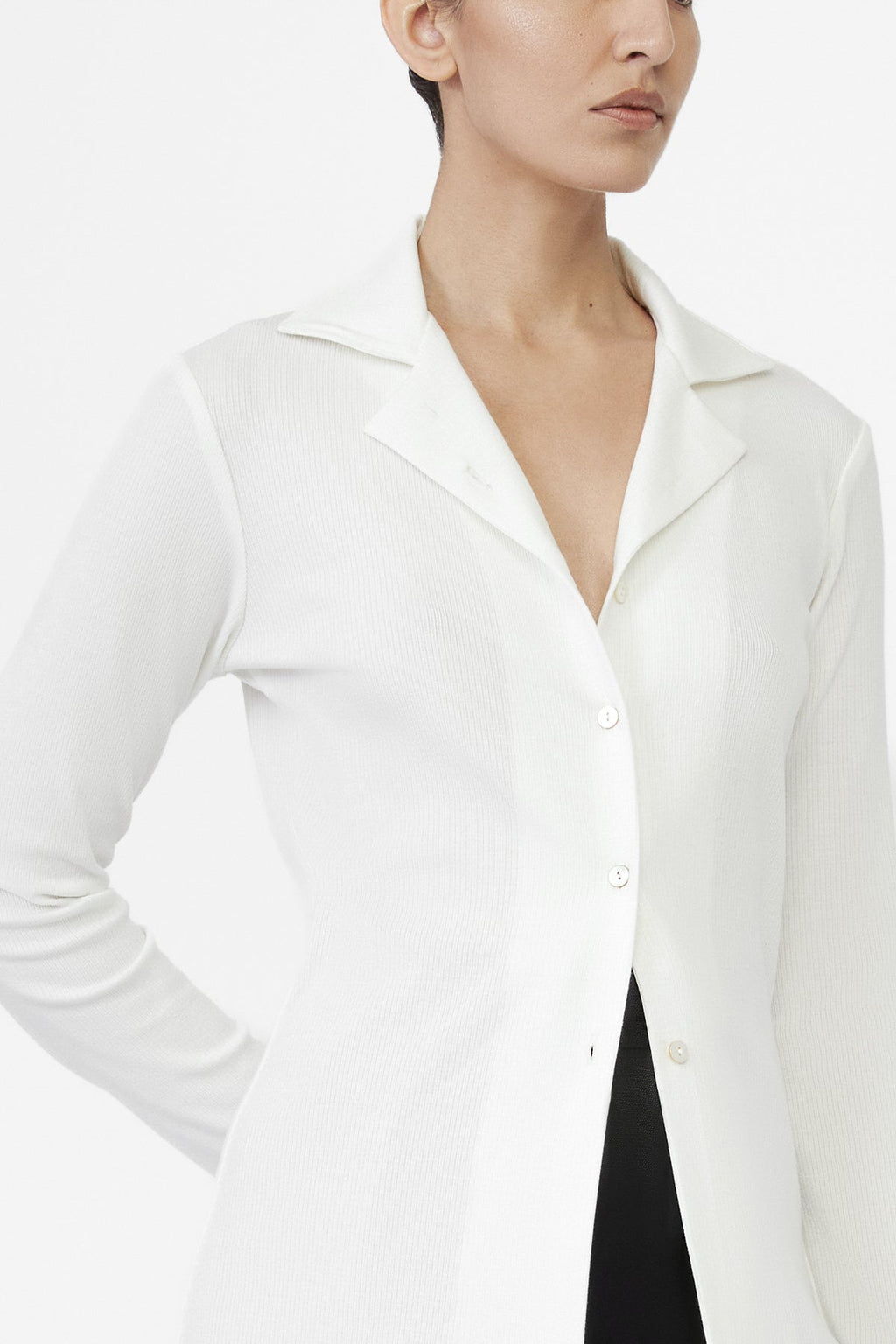 DĀL THE LABEL Modal Rib Knit Collared Cardigan