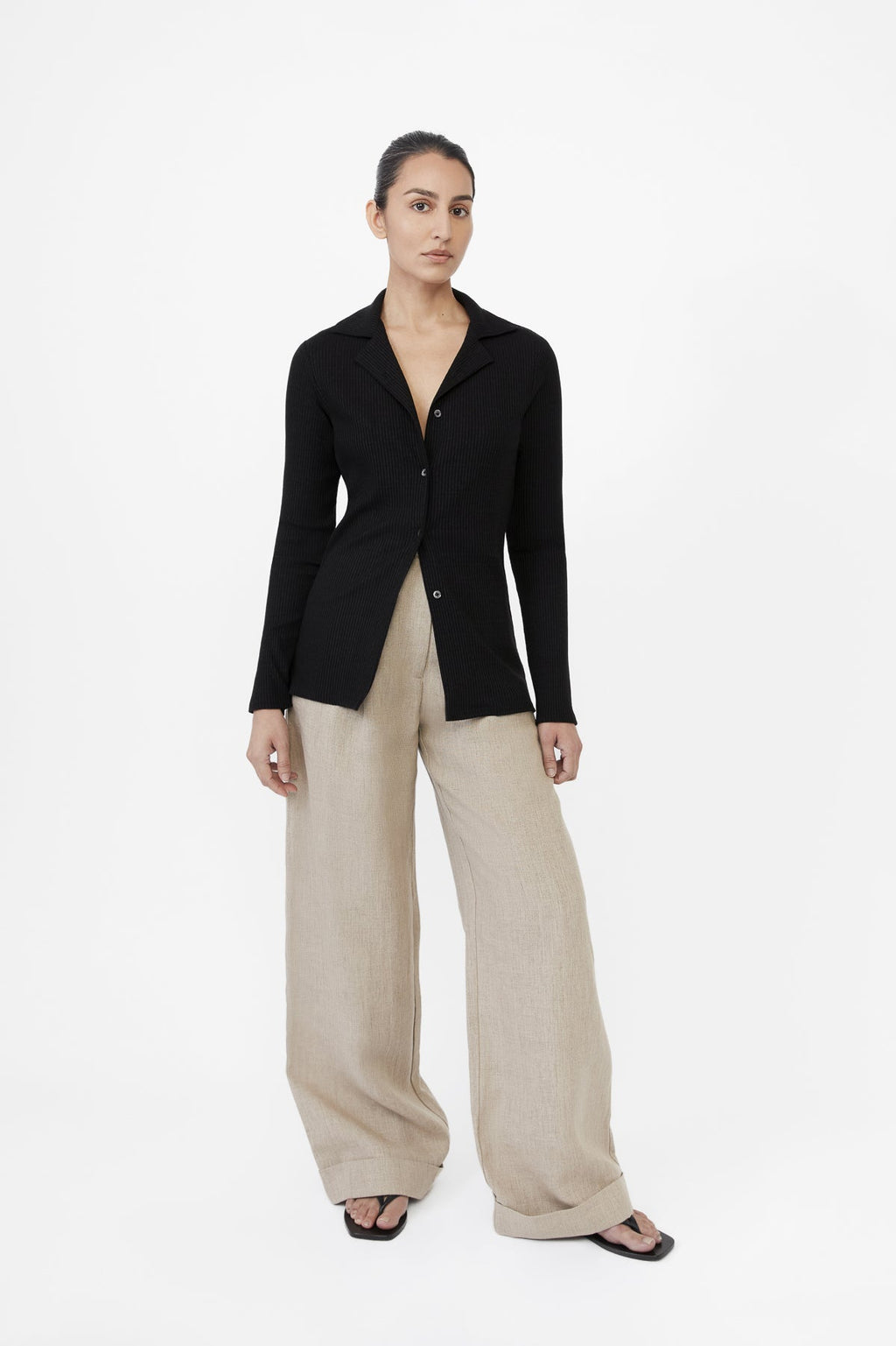 DĀL THE LABEL Modal Rib Knit Collared Cardigan