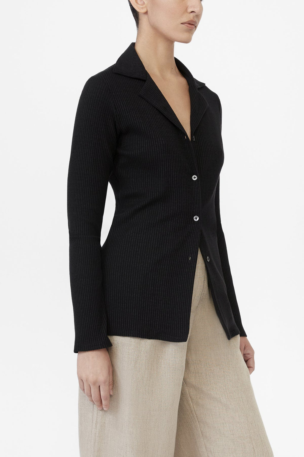 DĀL THE LABEL Modal Rib Knit Collared Cardigan