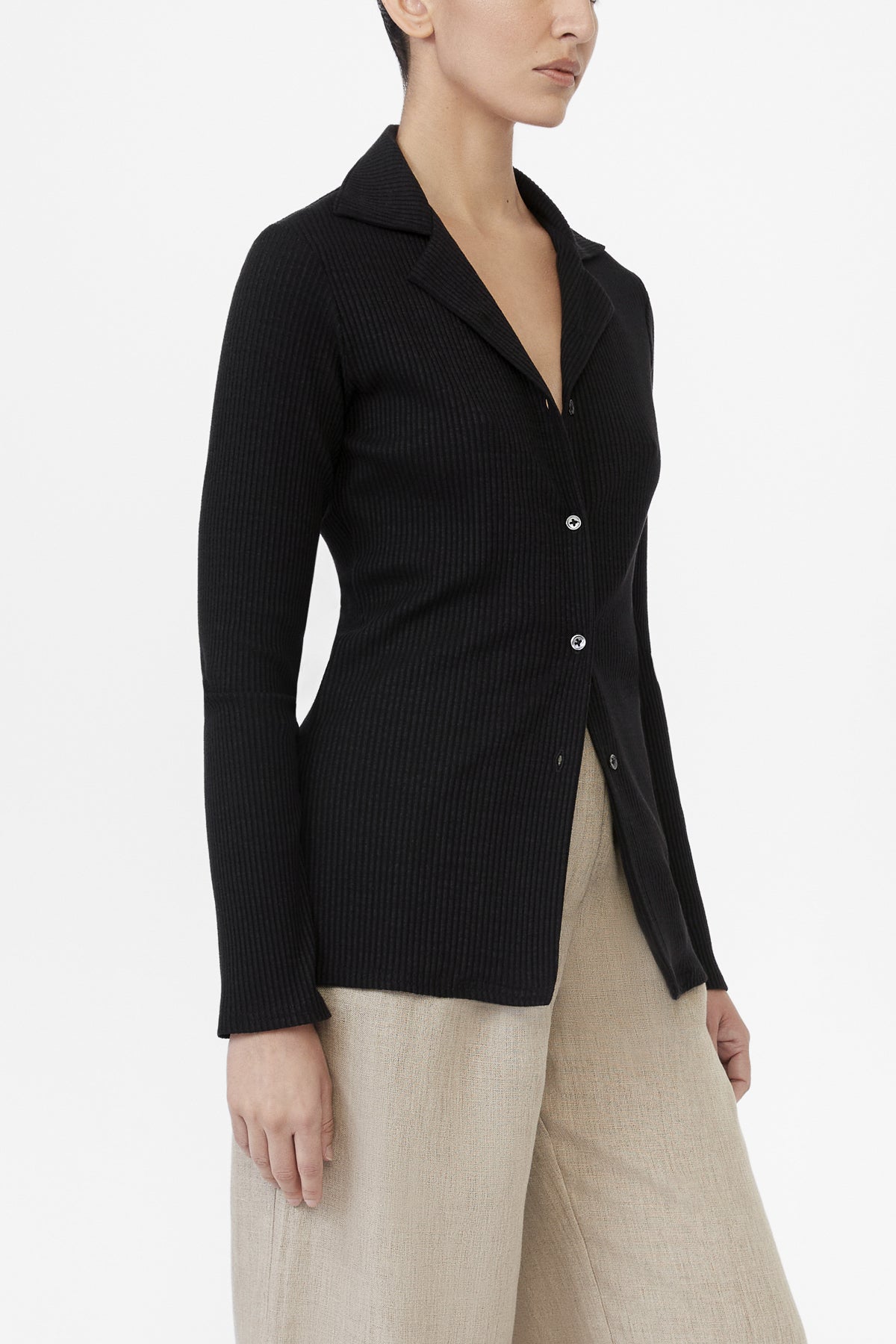 DĀL THE LABEL Modal Rib Knit Collared Cardigan