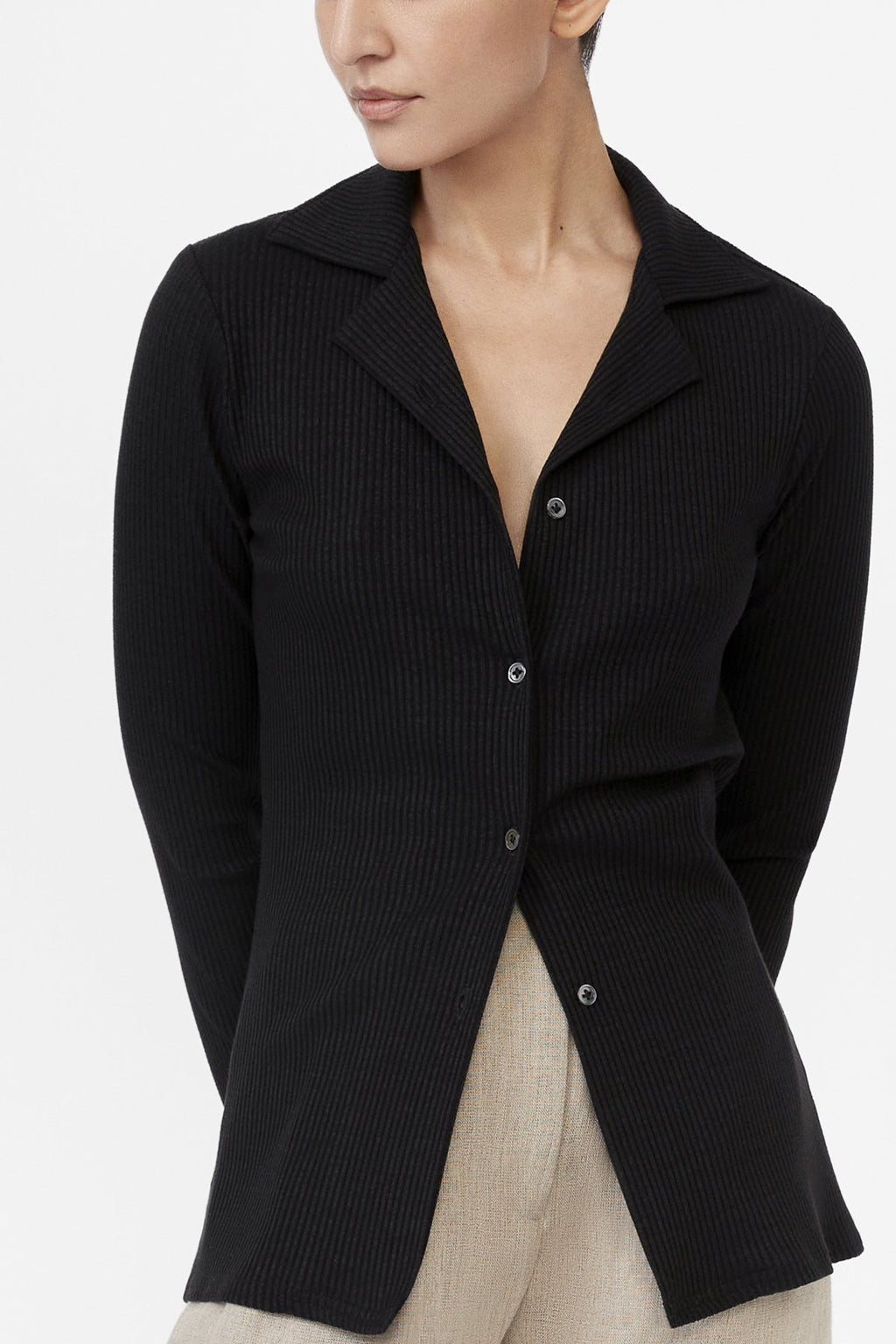 DĀL THE LABEL Modal Rib Knit Collared Cardigan