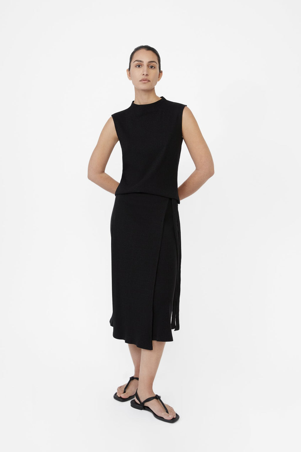 DĀL THE LABEL Modal Rib Knit Wrap Skirt