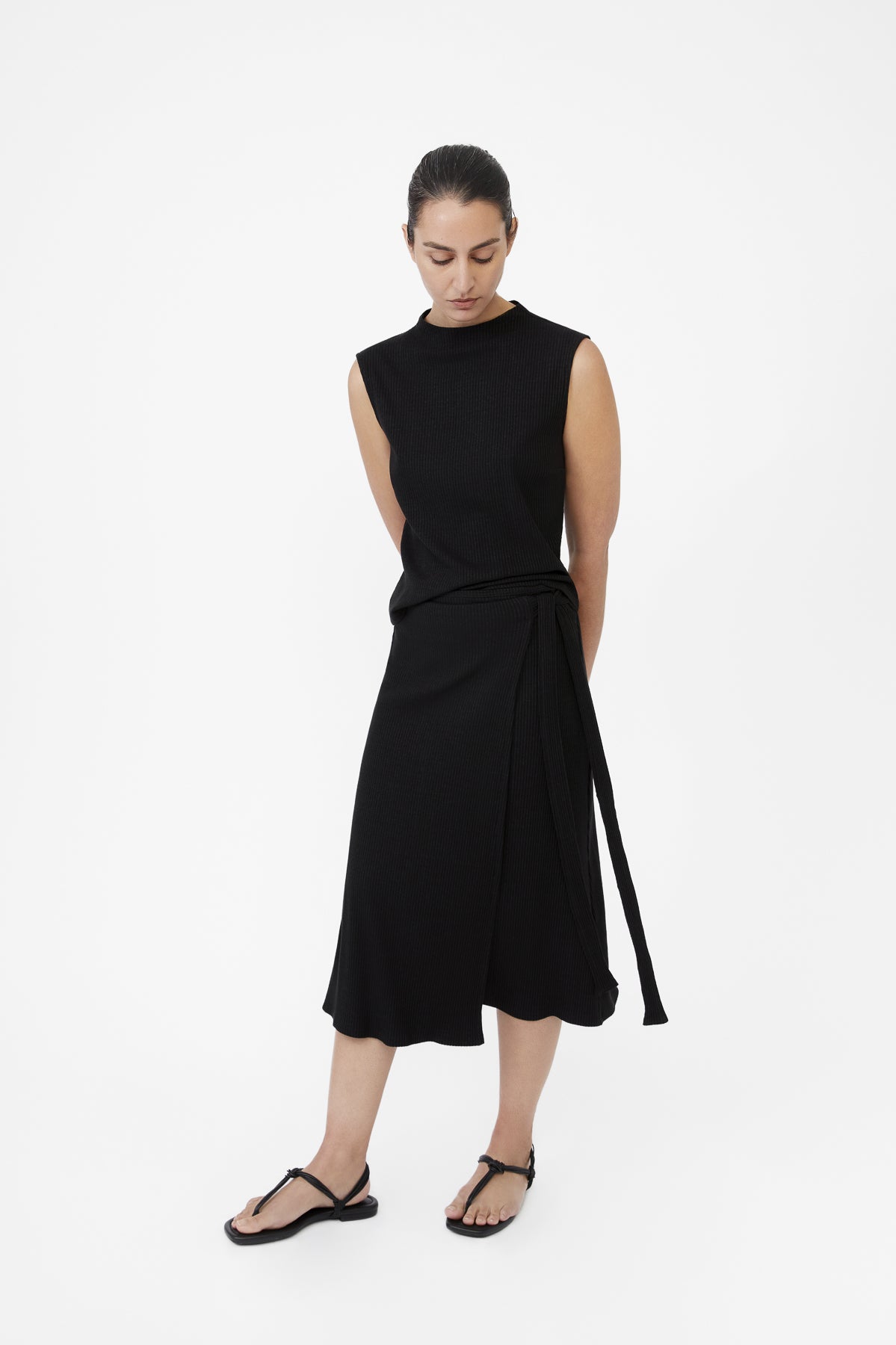DĀL THE LABEL Modal Rib Knit Wrap Skirt
