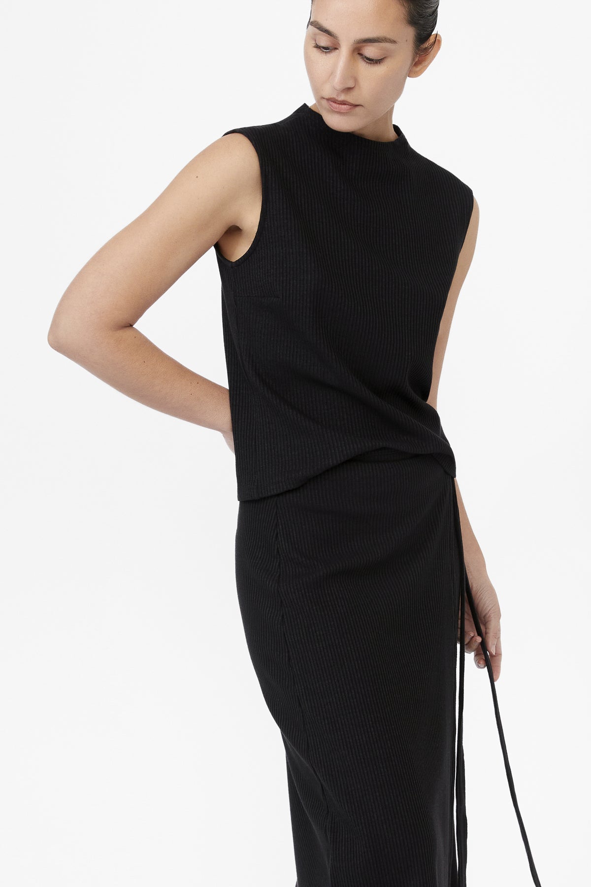 DĀL THE LABEL Modal Rib Knit Wrap Skirt