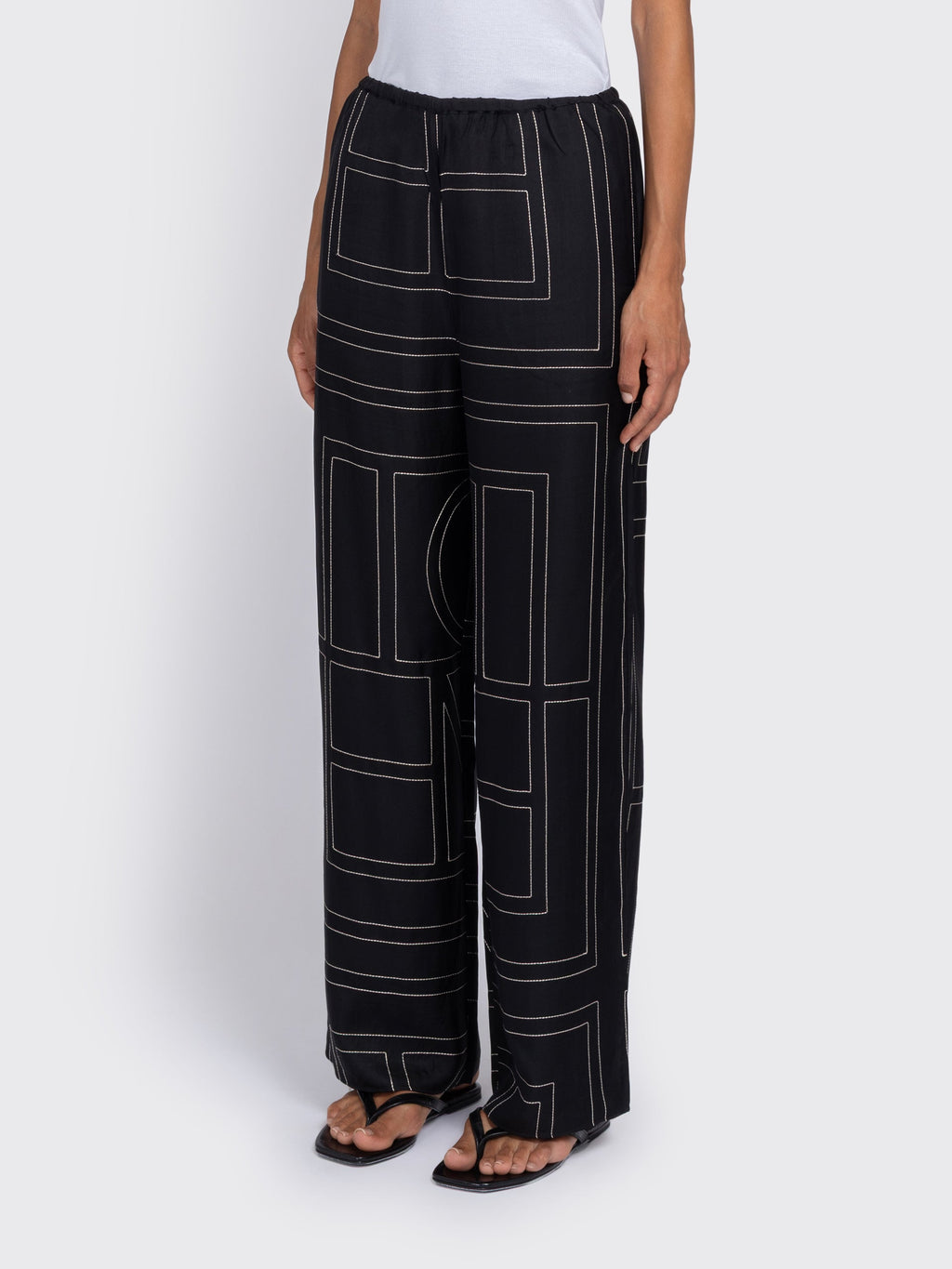 Totême Monogram Silk Pj Bottoms - Black