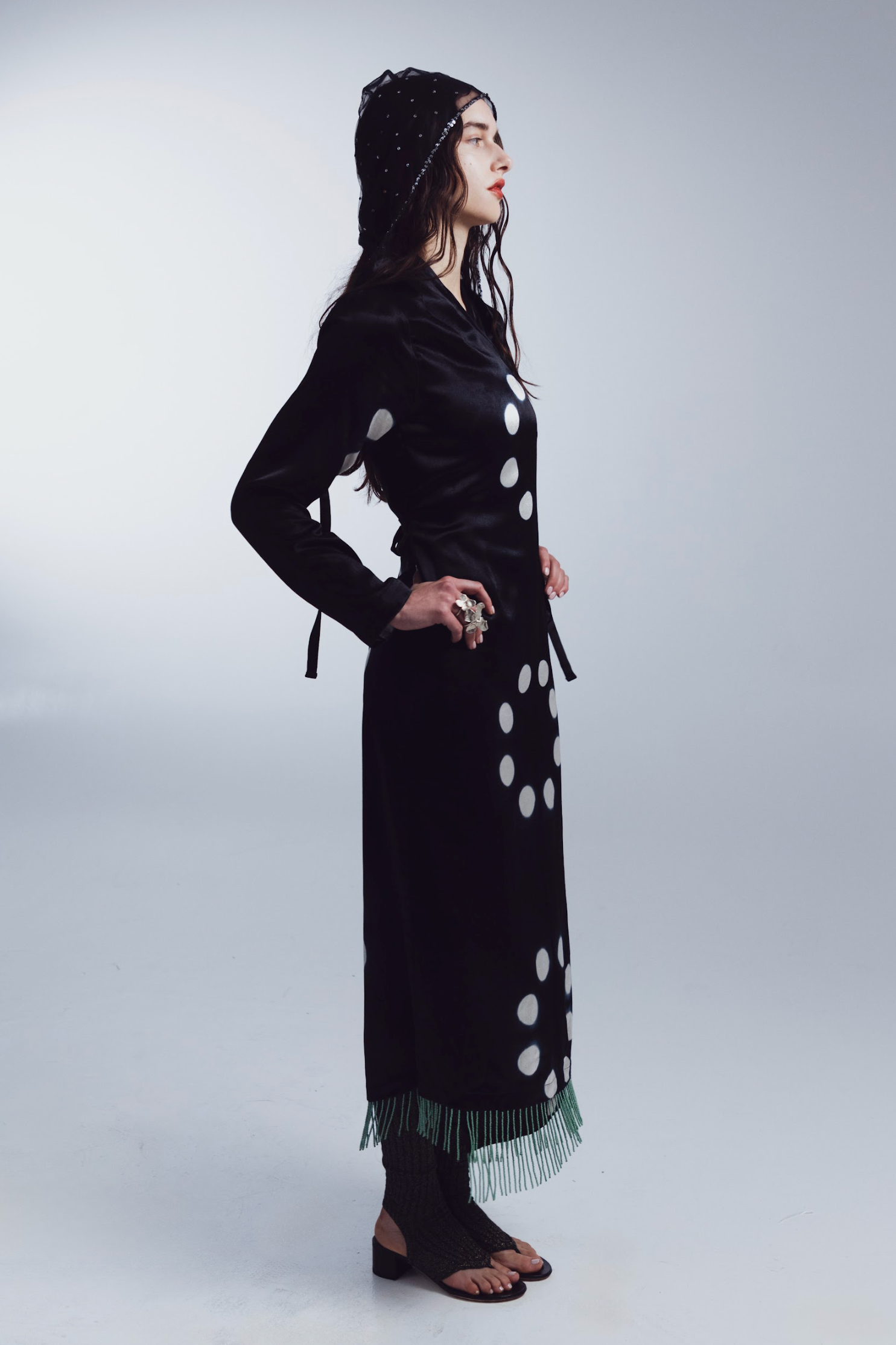 TIGRA TIGRA Moon Dye Wrap Dress with Beaded Fringe