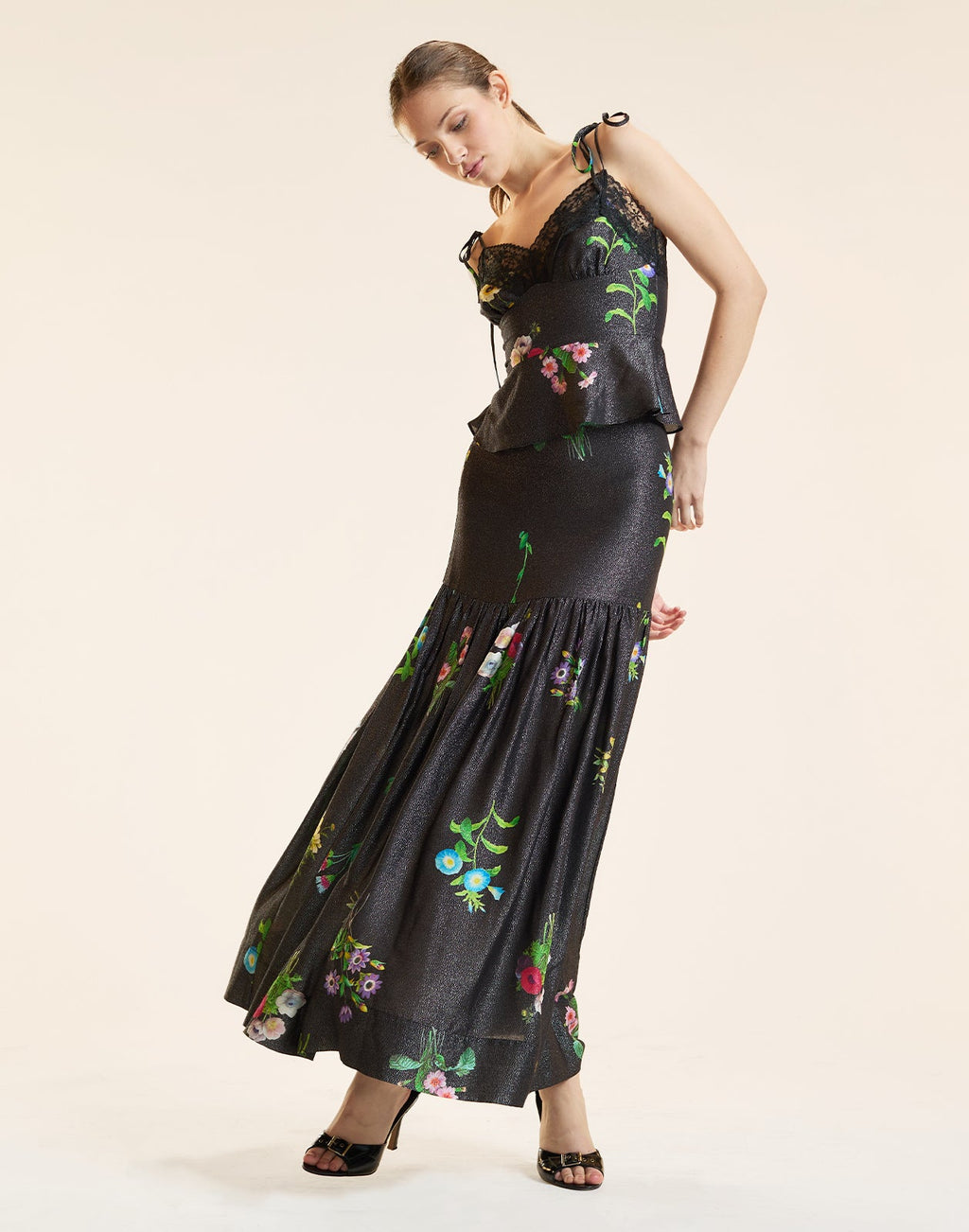 Cynthia Rowley Moonlight Shimmer Skirt - Black Floral