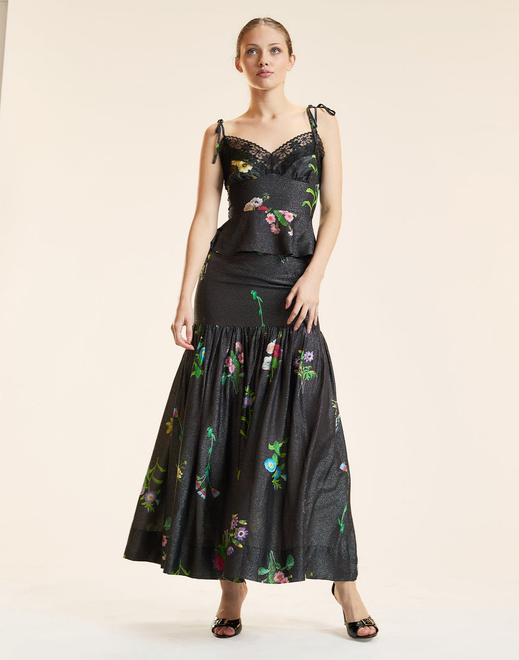 Cynthia Rowley Moonlight Shimmer Slip Top - Black Floral