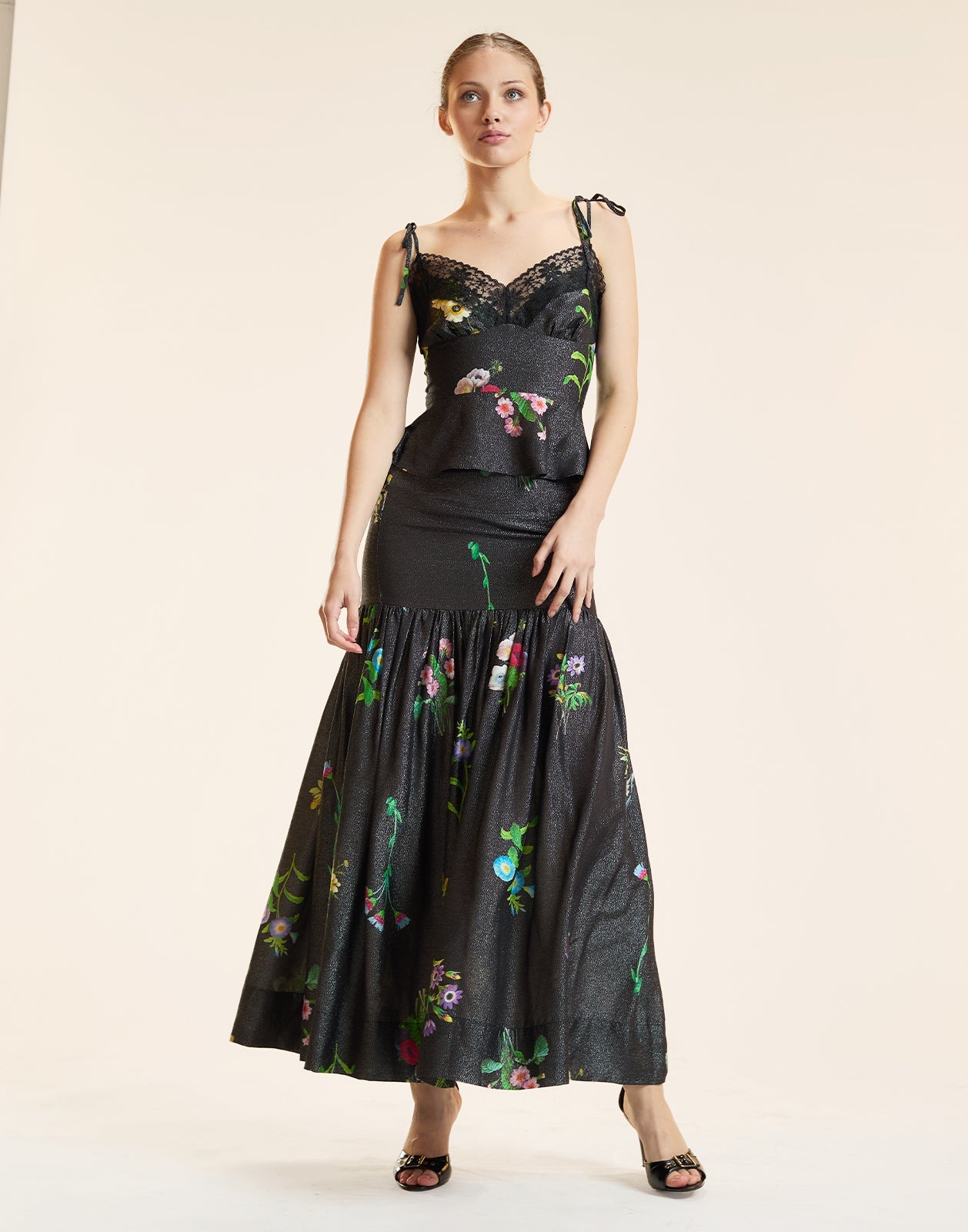 Cynthia Rowley Moonlight Shimmer Slip Top - Black Floral