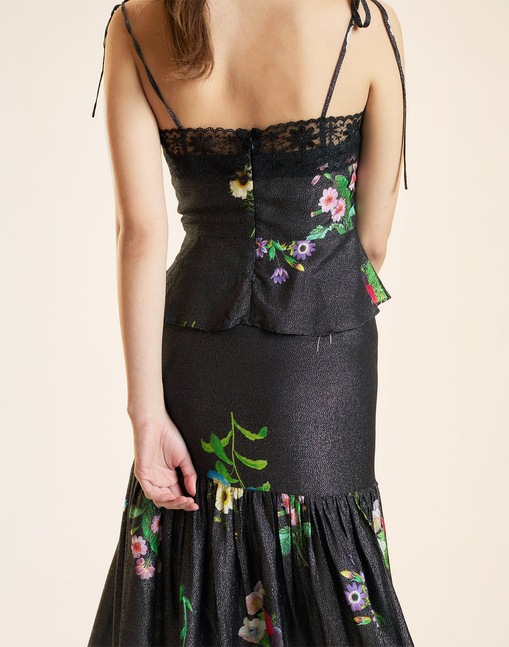 Cynthia Rowley Moonlight Shimmer Slip Top - Black Floral