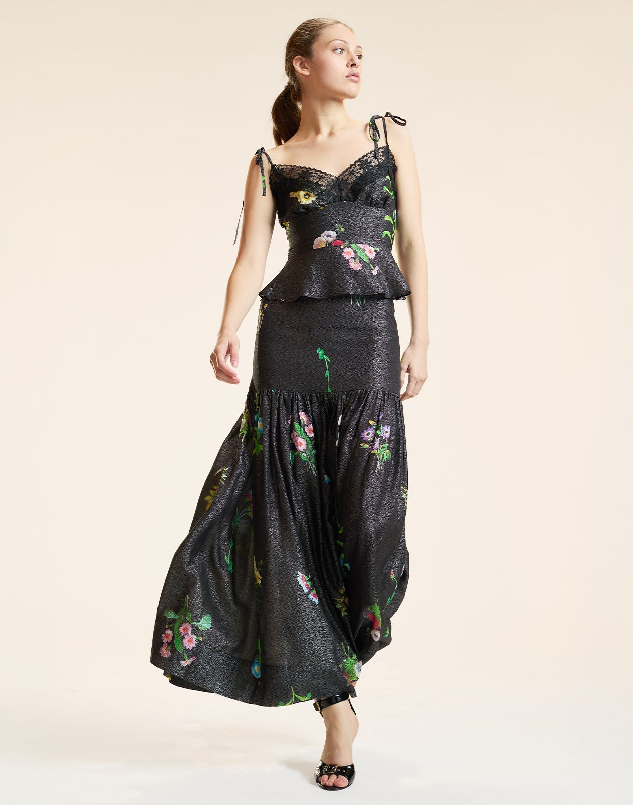 Cynthia Rowley Moonlight Shimmer Slip Top - Black Floral