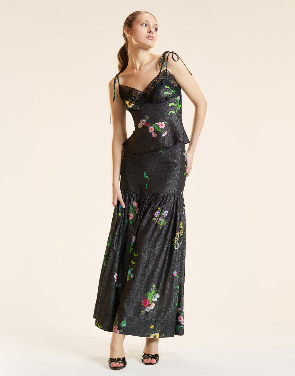 Cynthia Rowley Moonlight Shimmer Slip Top - Black Floral