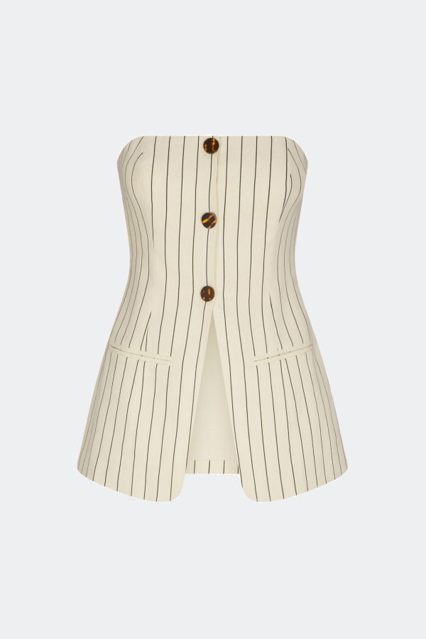 Simon Miller Mori Strapless Linen Top - Cream Pinstripe