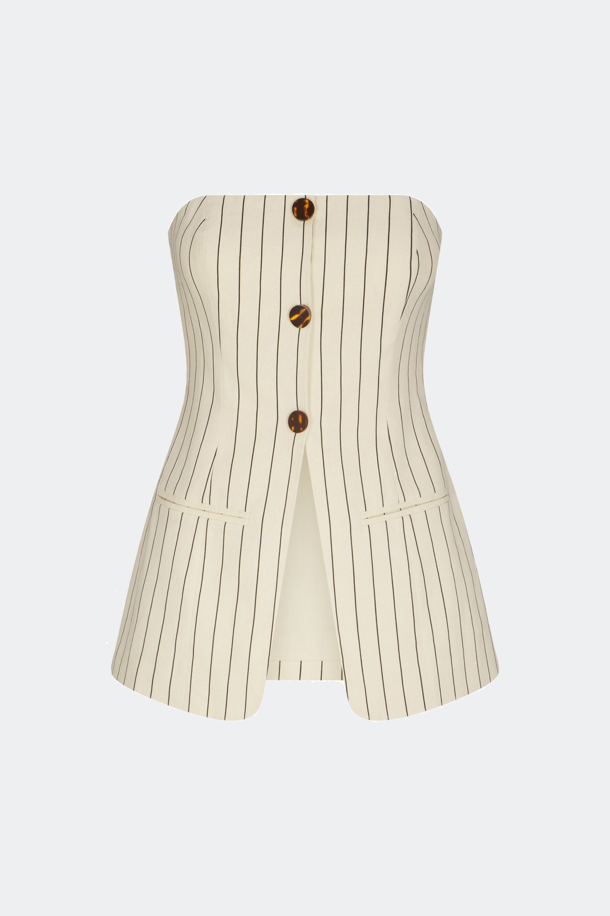 Simon Miller Mori Strapless Linen Top - Cream Pinstripe