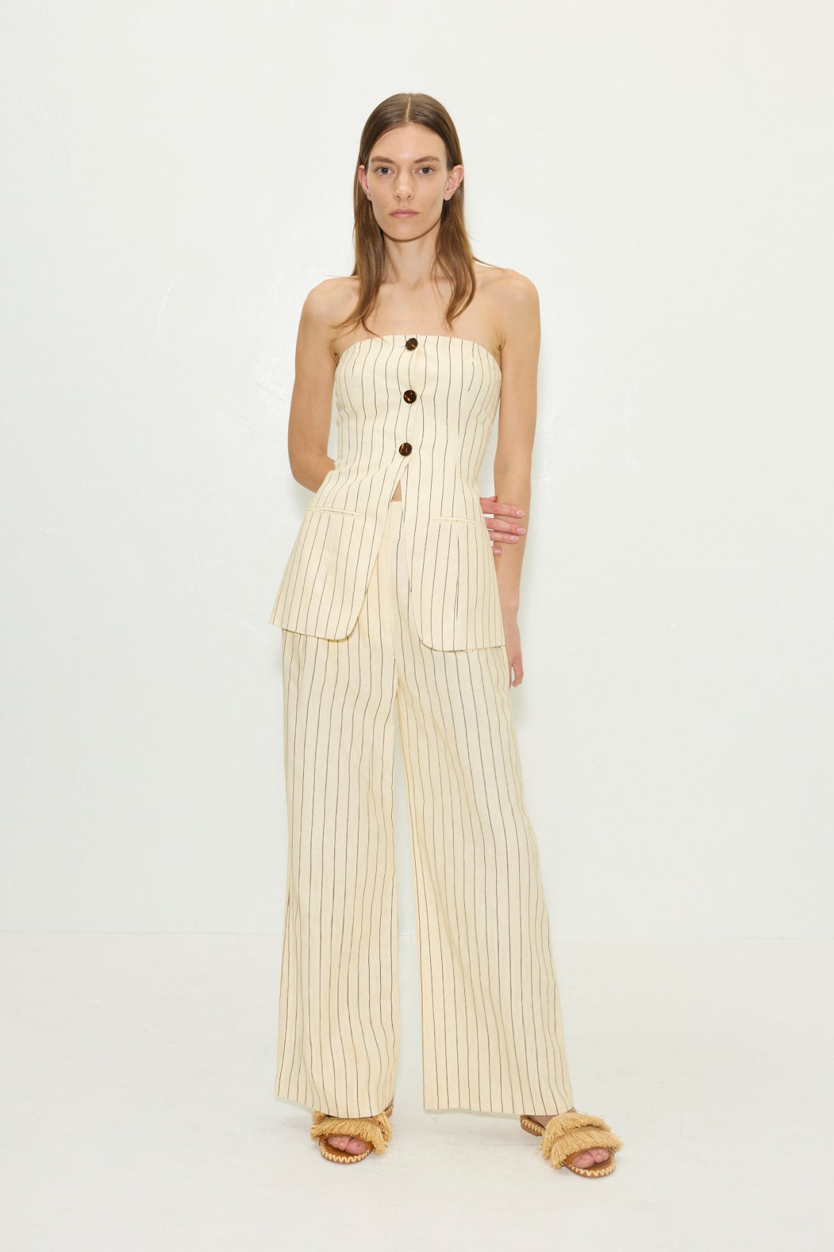 Simon Miller Mori Strapless Linen Top - Cream Pinstripe