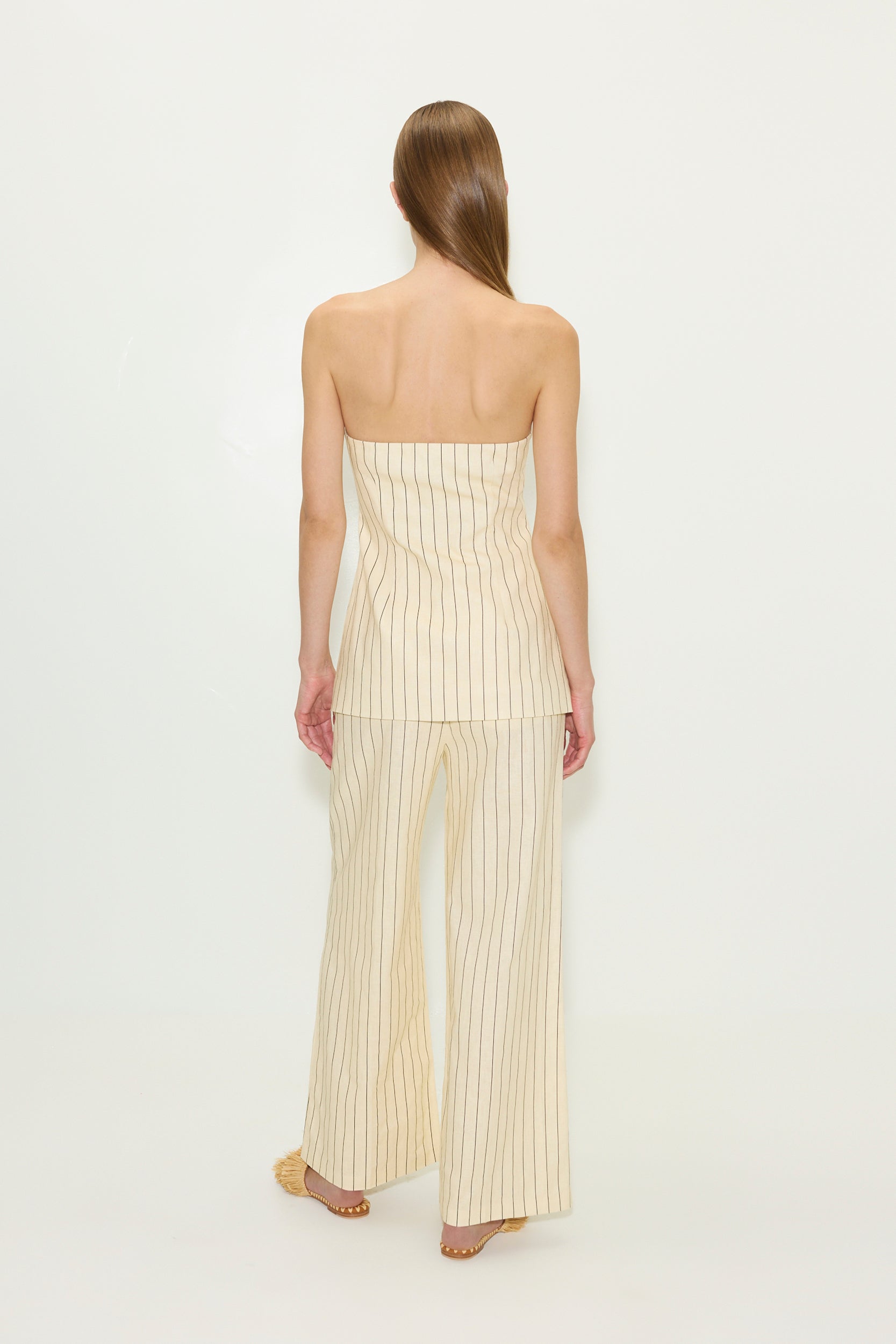 Simon Miller Mori Strapless Linen Top - Cream Pinstripe
