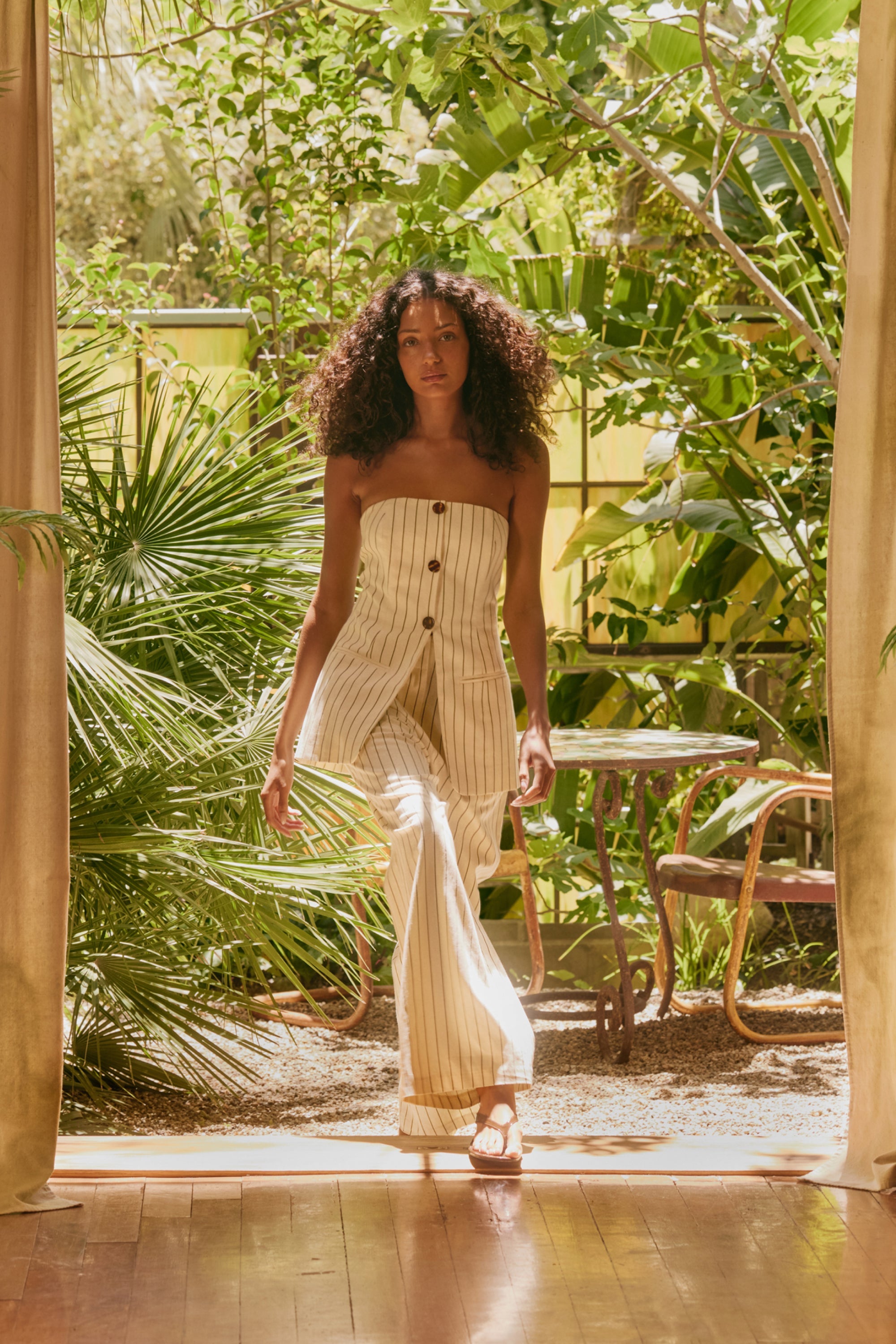 Simon Miller Mori Strapless Linen Top - Cream Pinstripe