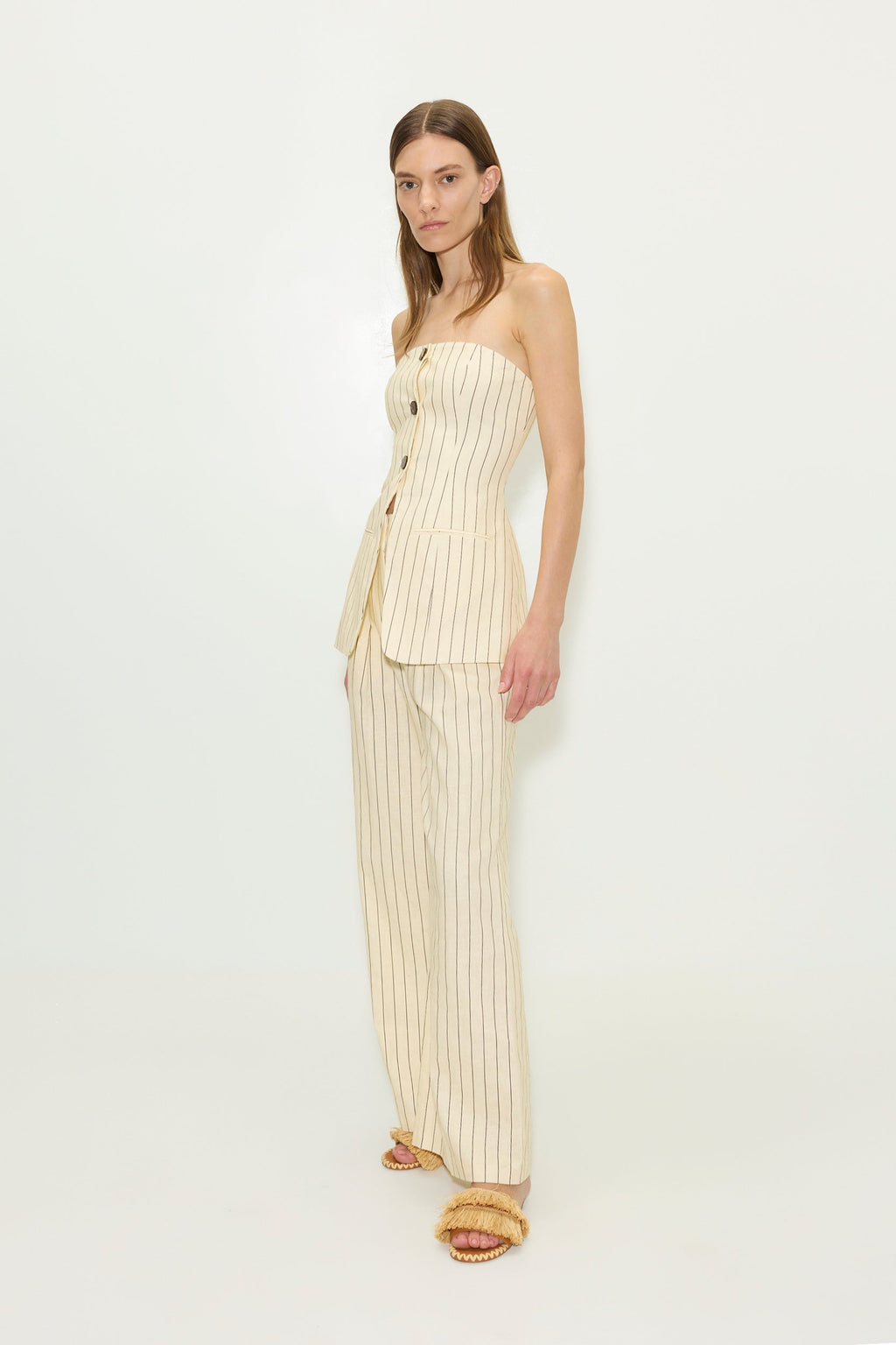 Simon Miller Mori Strapless Linen Top - Cream Pinstripe