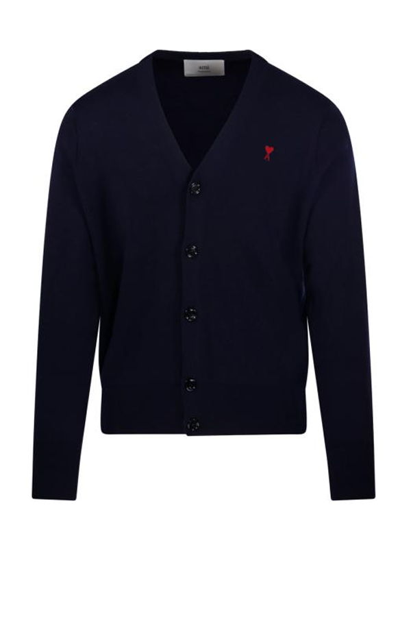 AMI ADC V Cardigan - Navy Red