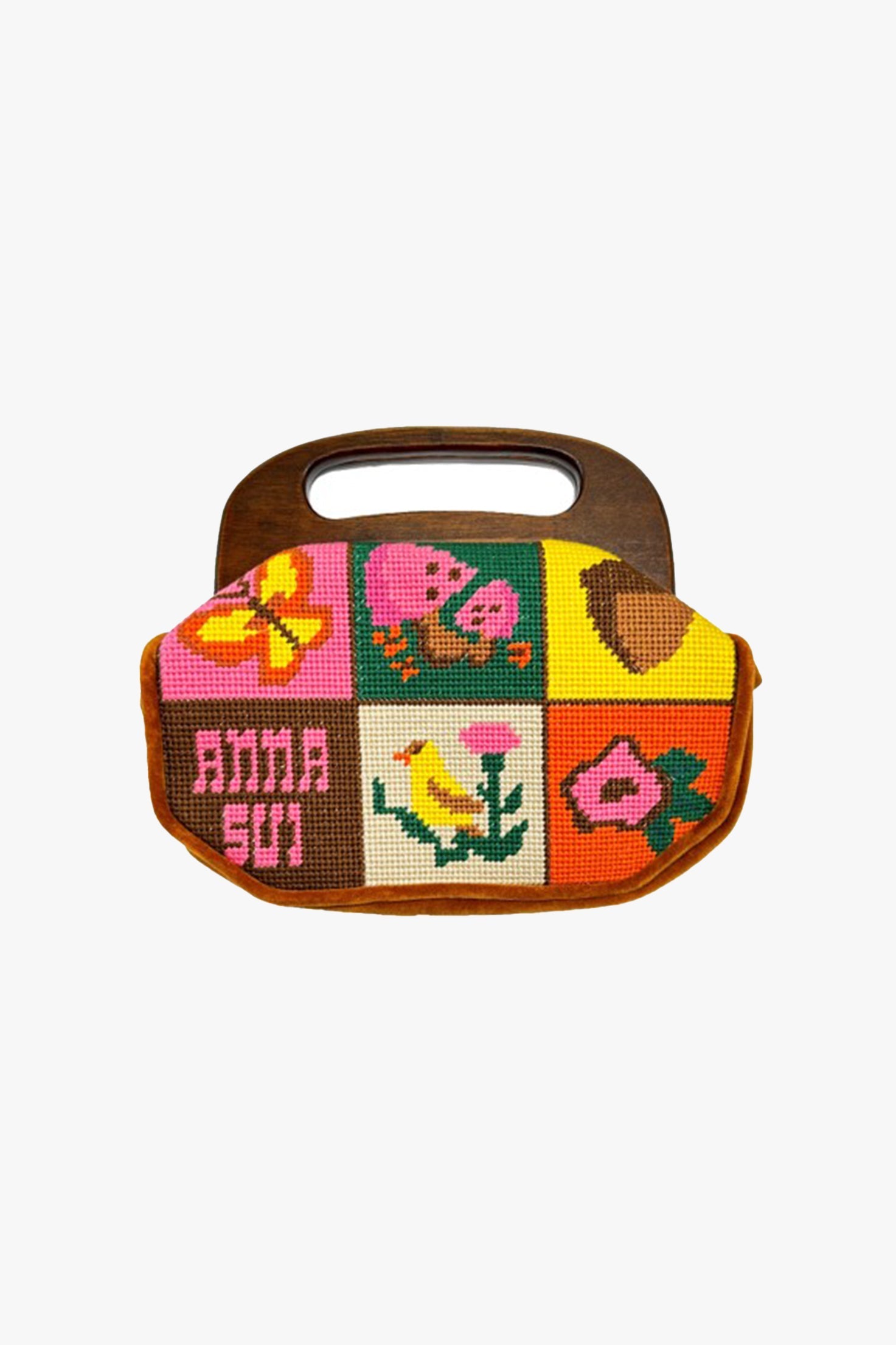Anna Sui Needlepoint and Velveteen Purse - Cinnamon Multi