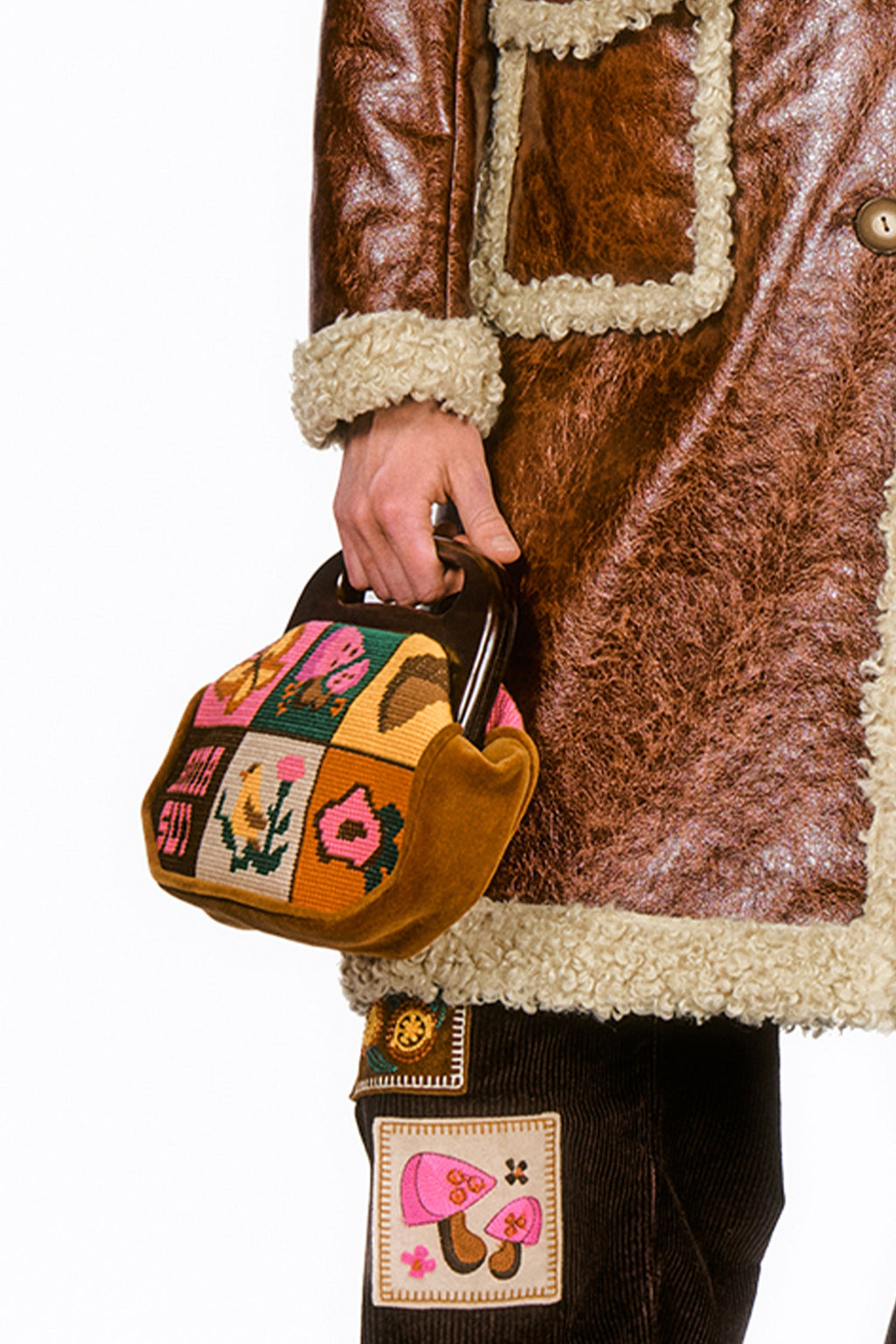 Anna Sui Needlepoint and Velveteen Purse - Cinnamon Multi