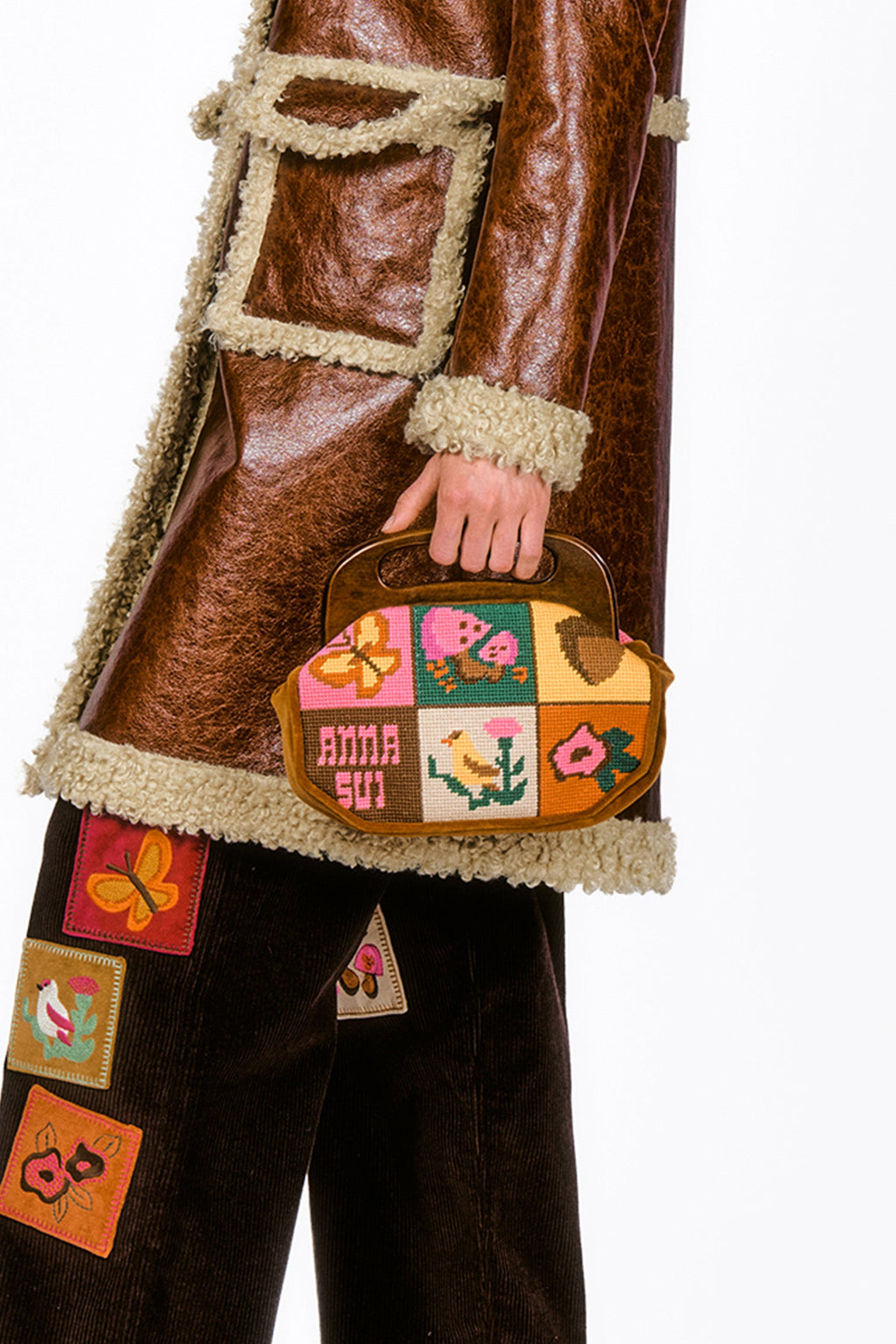 Anna Sui Needlepoint and Velveteen Purse - Cinnamon Multi