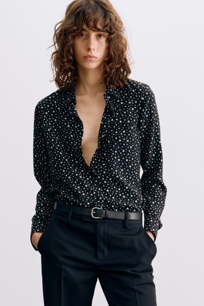Nili Lotan Gaia Slim Shirt - Obsidian/Ivory Polka Dot