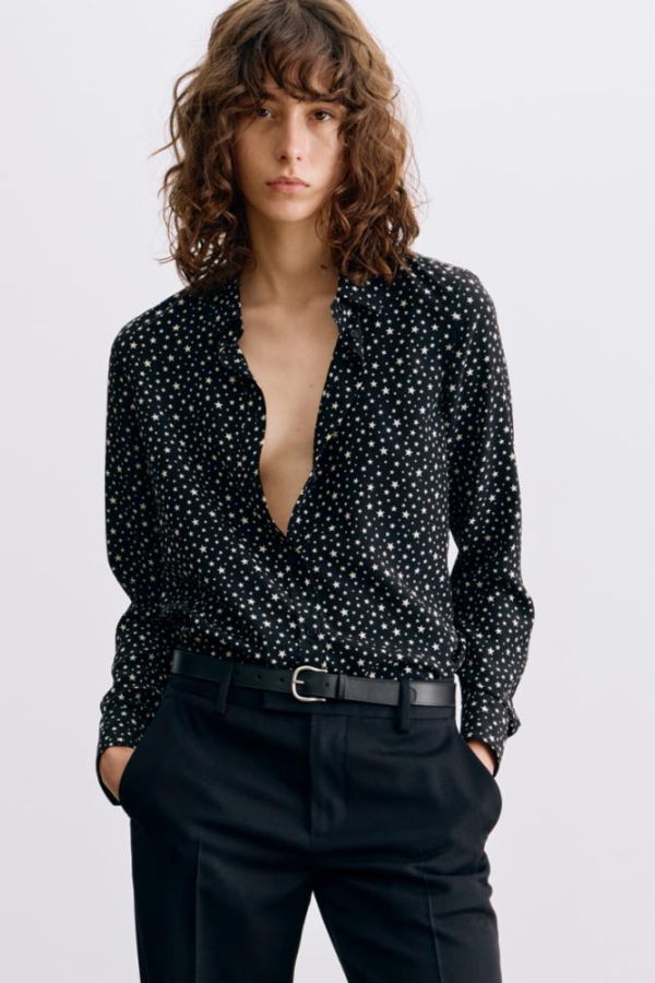 Nili Lotan Gaia Slim Shirt - Obsidian/Ivory Polka Dot