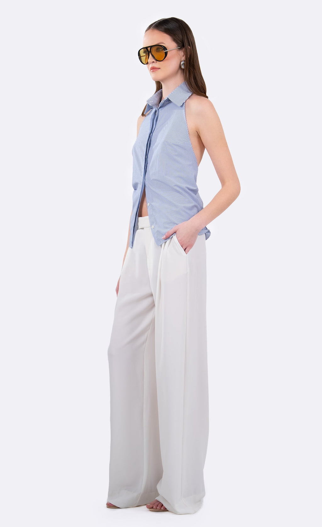 Nonchalant Label Pamela Top - Blue/White Stripe