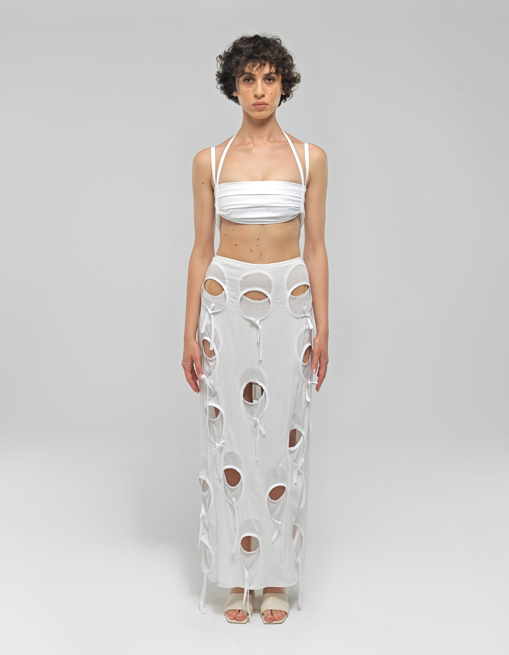 Maet Olena Circle Cut-out Midi Skirt - White