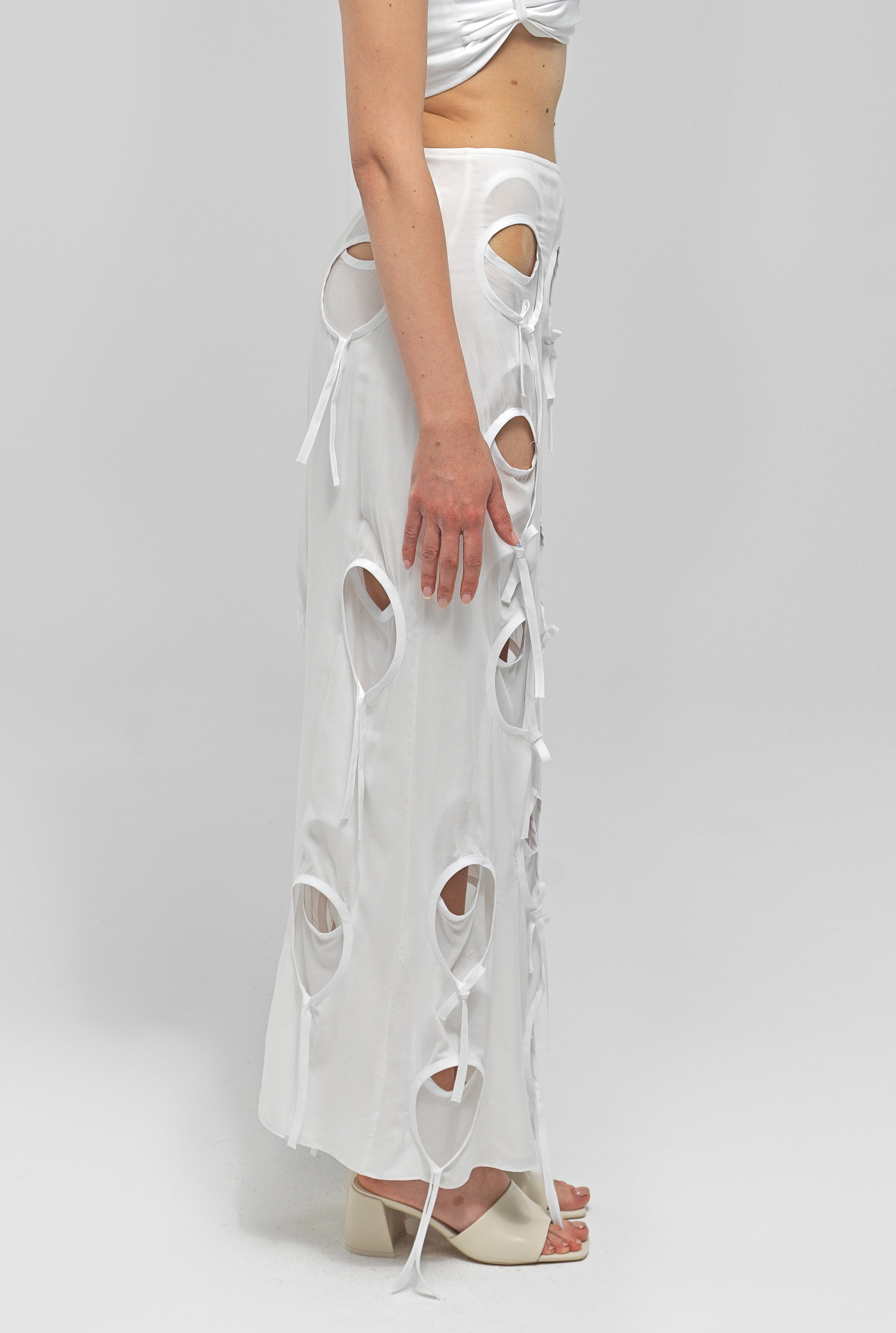 Maet Olena Circle Cut-out Midi Skirt - White