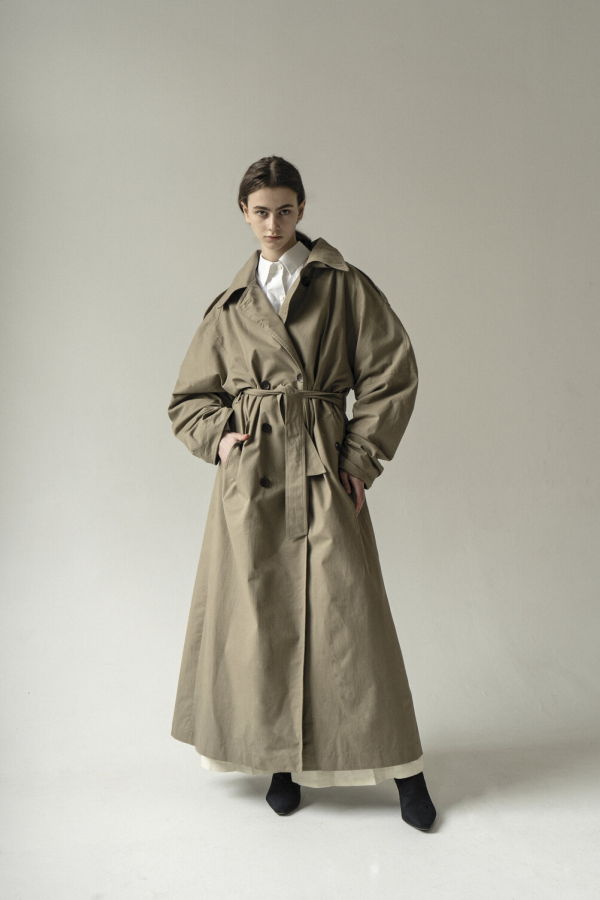K M by L A N G E Pointed Collar Luna Trench - Olive