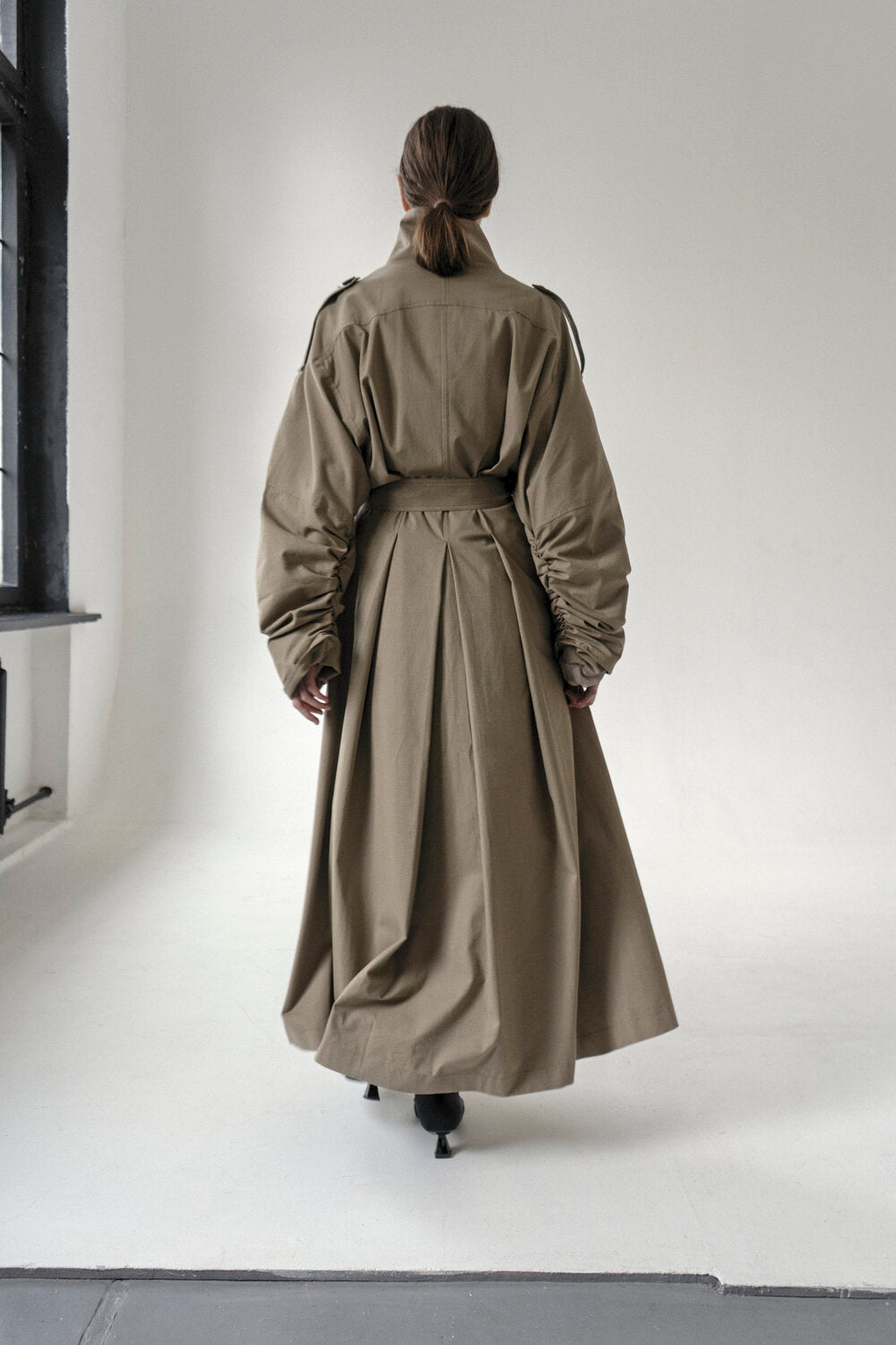 K M by L A N G E Pointed Collar Luna Trench - Olive