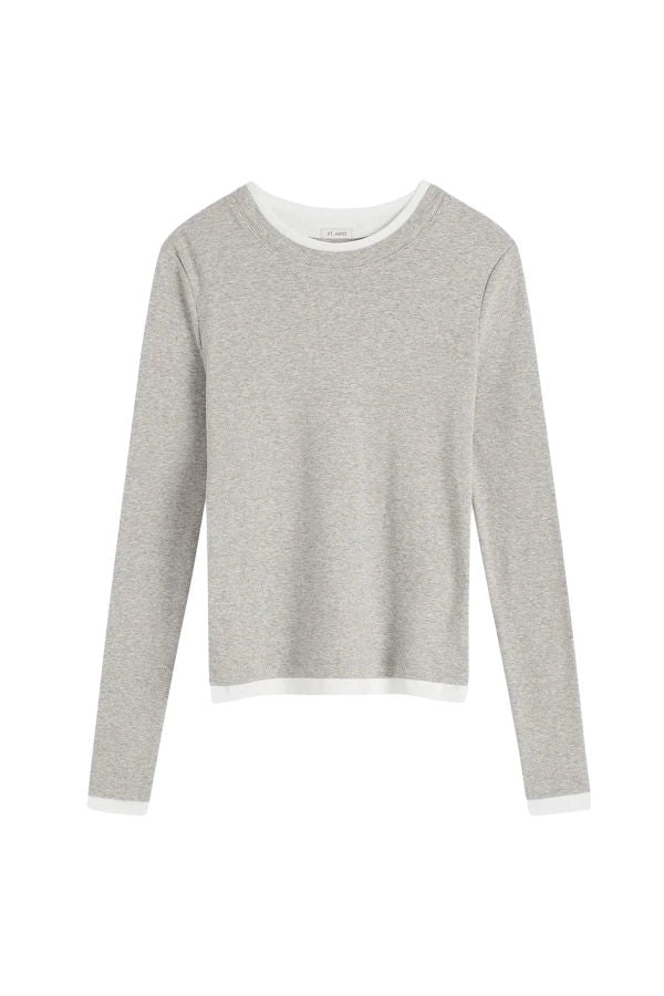 St. Agni Organic Cotton Layered Long Sleeve Top - Grey Marle