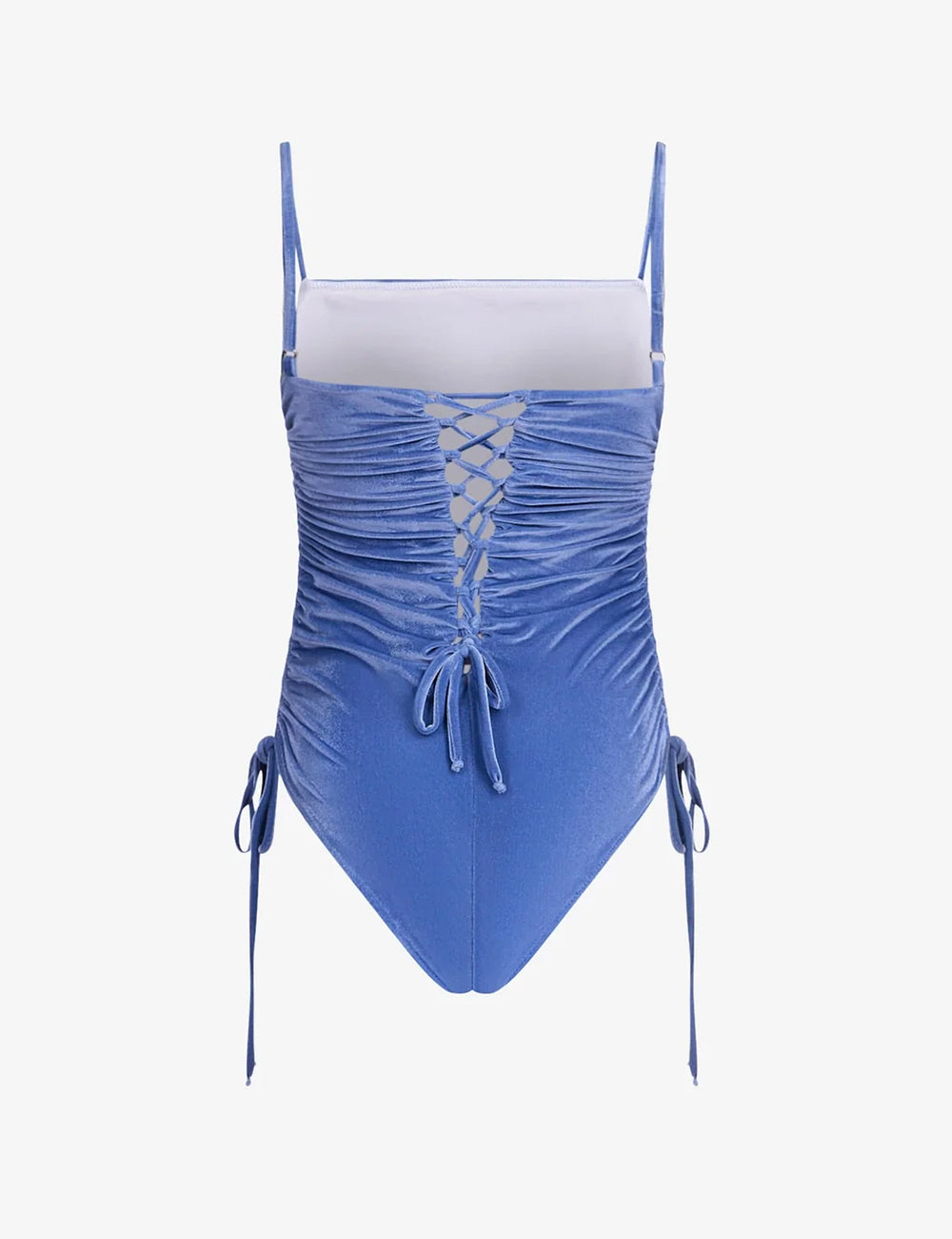 Priscavera Ocean Blue Velvet Lace-Up Ruched One Piece