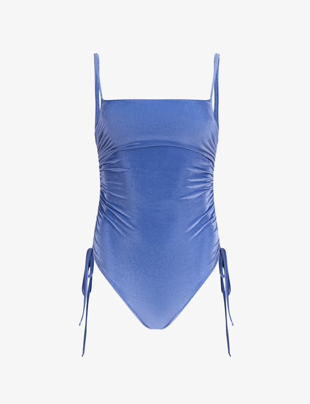Priscavera Ocean Blue Velvet Lace-Up Ruched One Piece