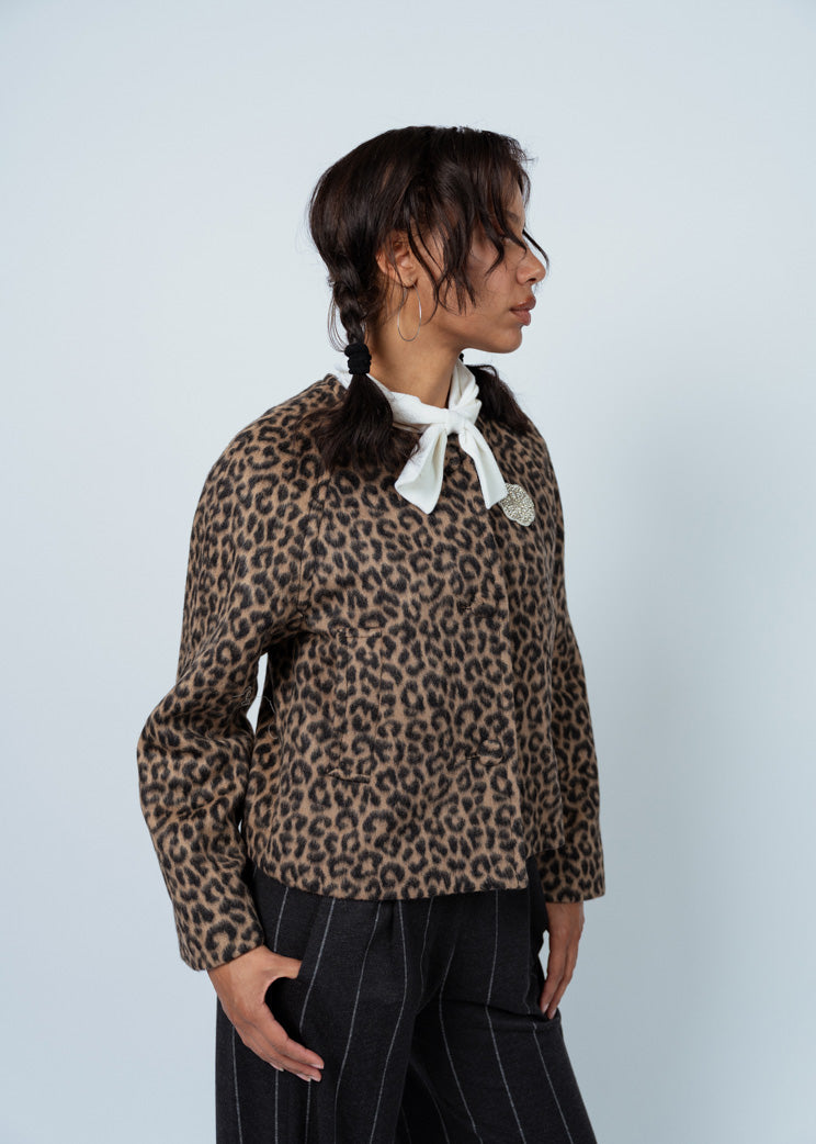 Odeeh Brushed Animal Print Jacket - Dark Camel
