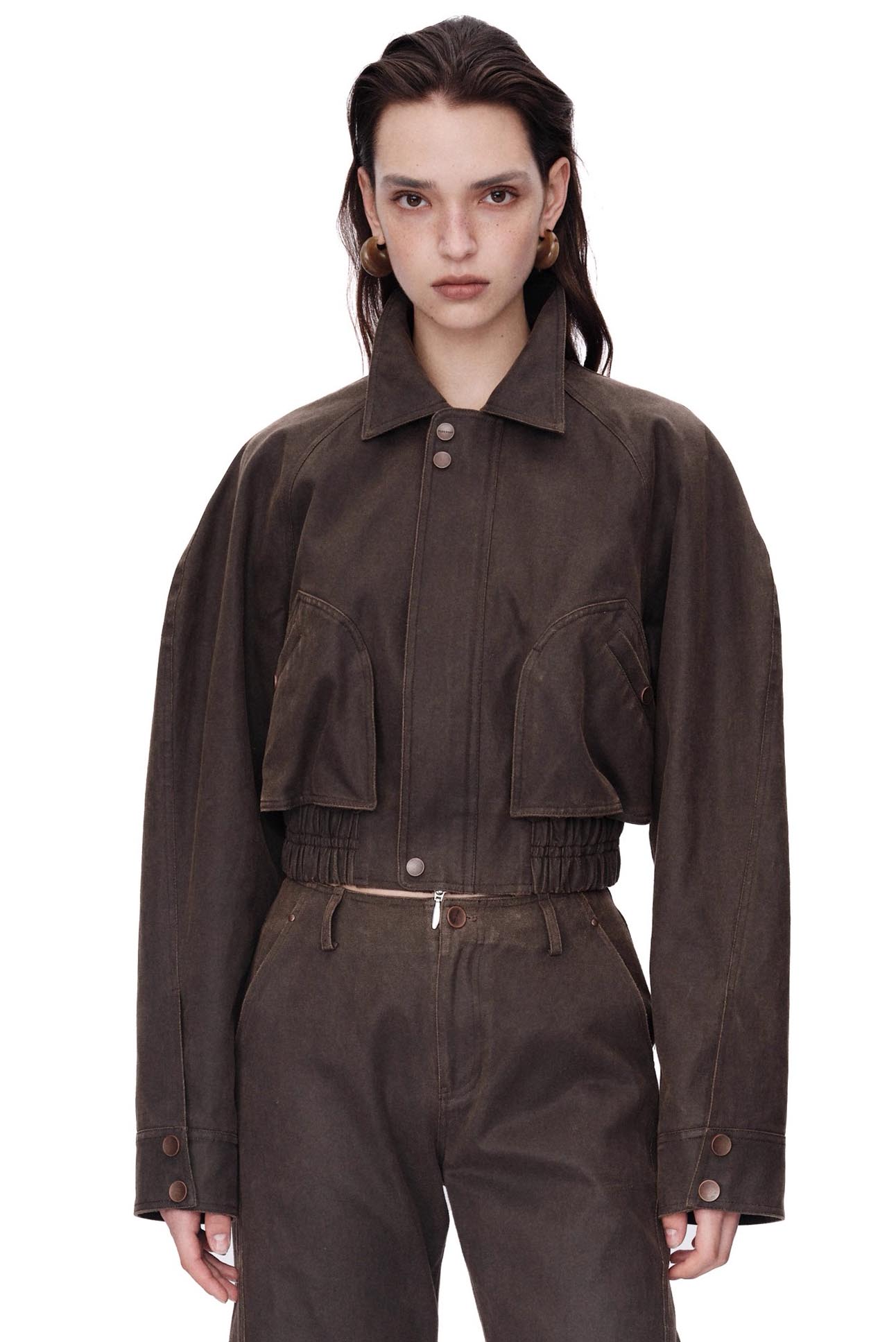 Oude Waag Coated Oversized Cropped Jacket - Coffee