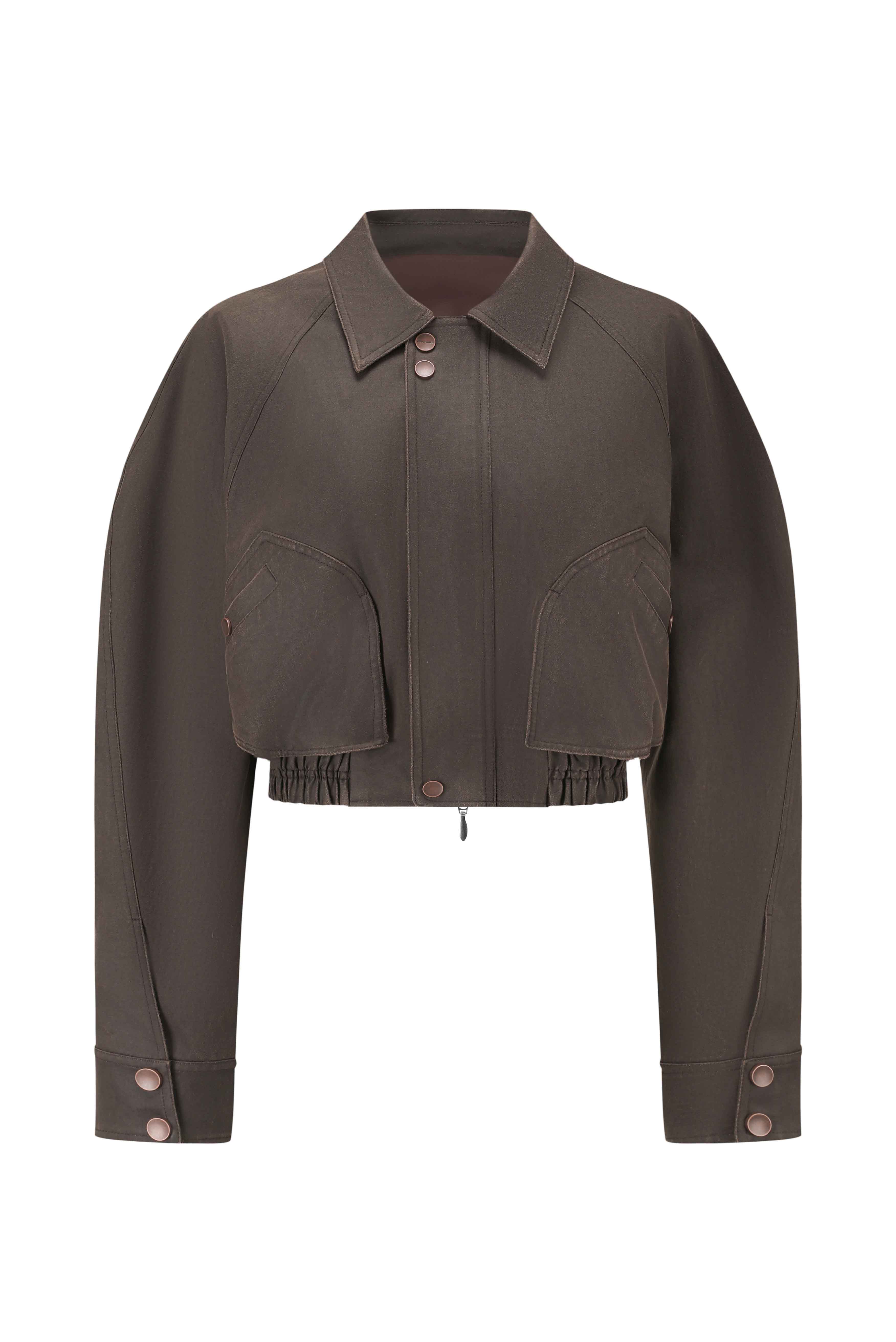 Oude Waag Coated Oversized Cropped Jacket - Coffee