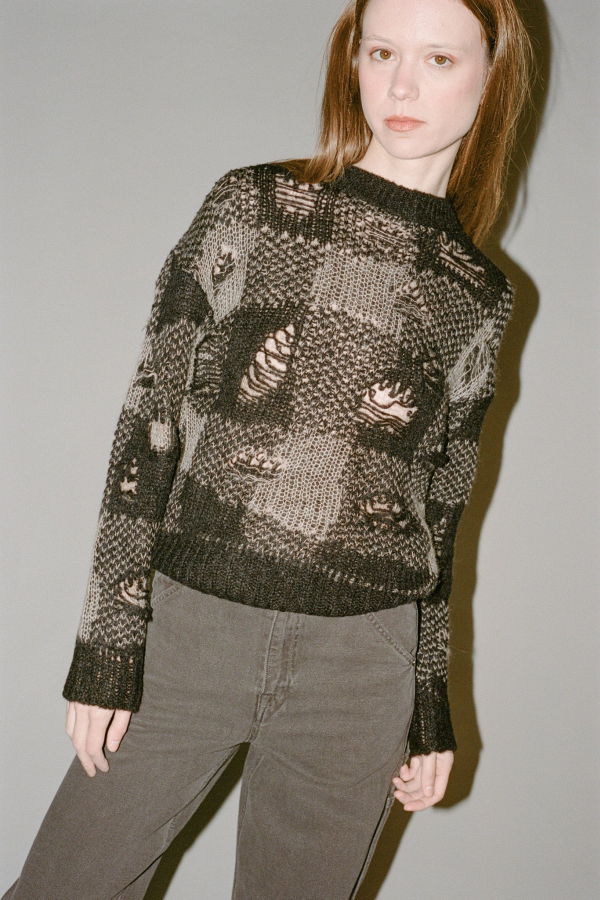 Our Legacy Sonar Roundneck - Black Destructive Gingham