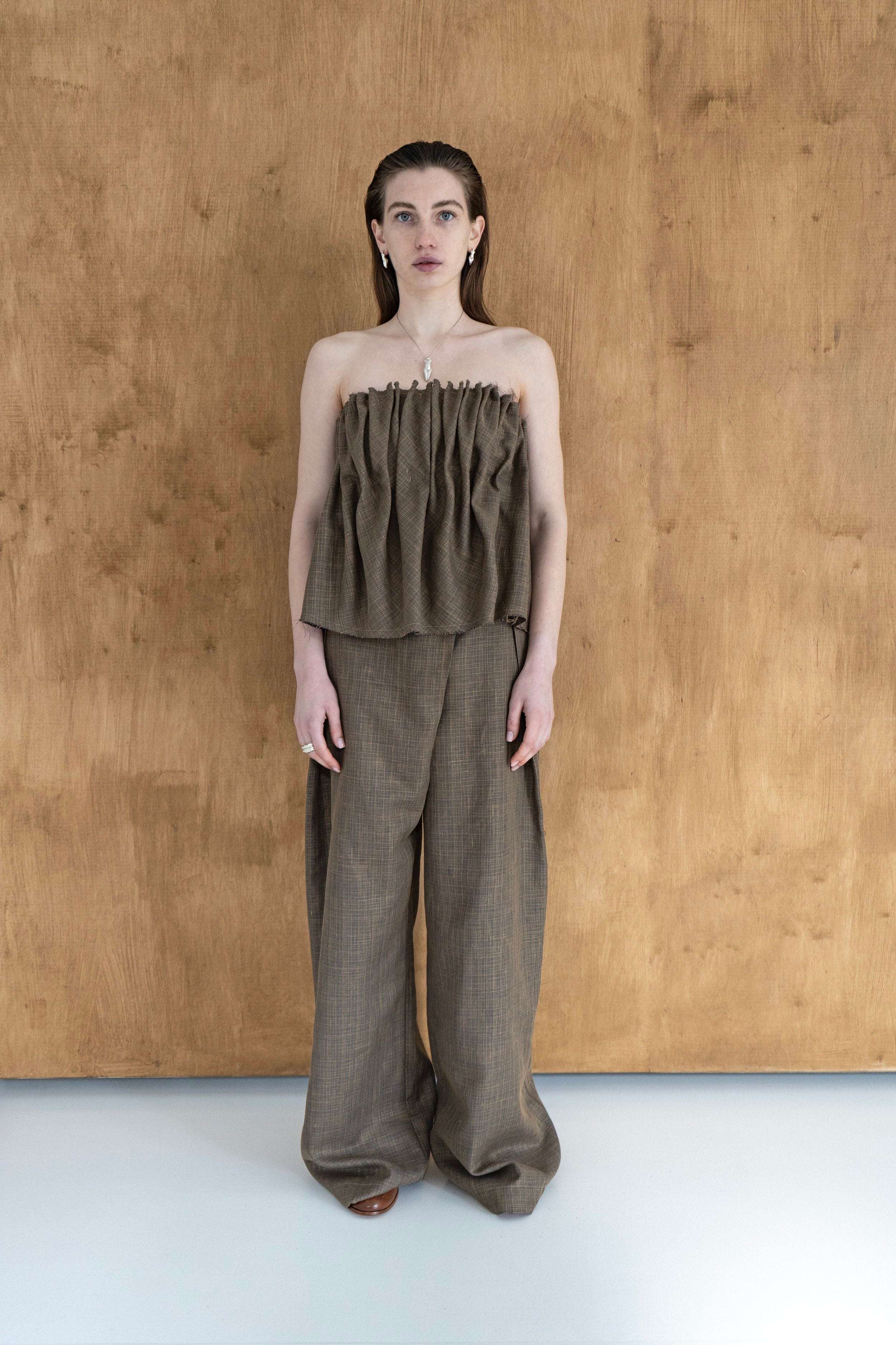K M by L A N G E Raw Linen Top