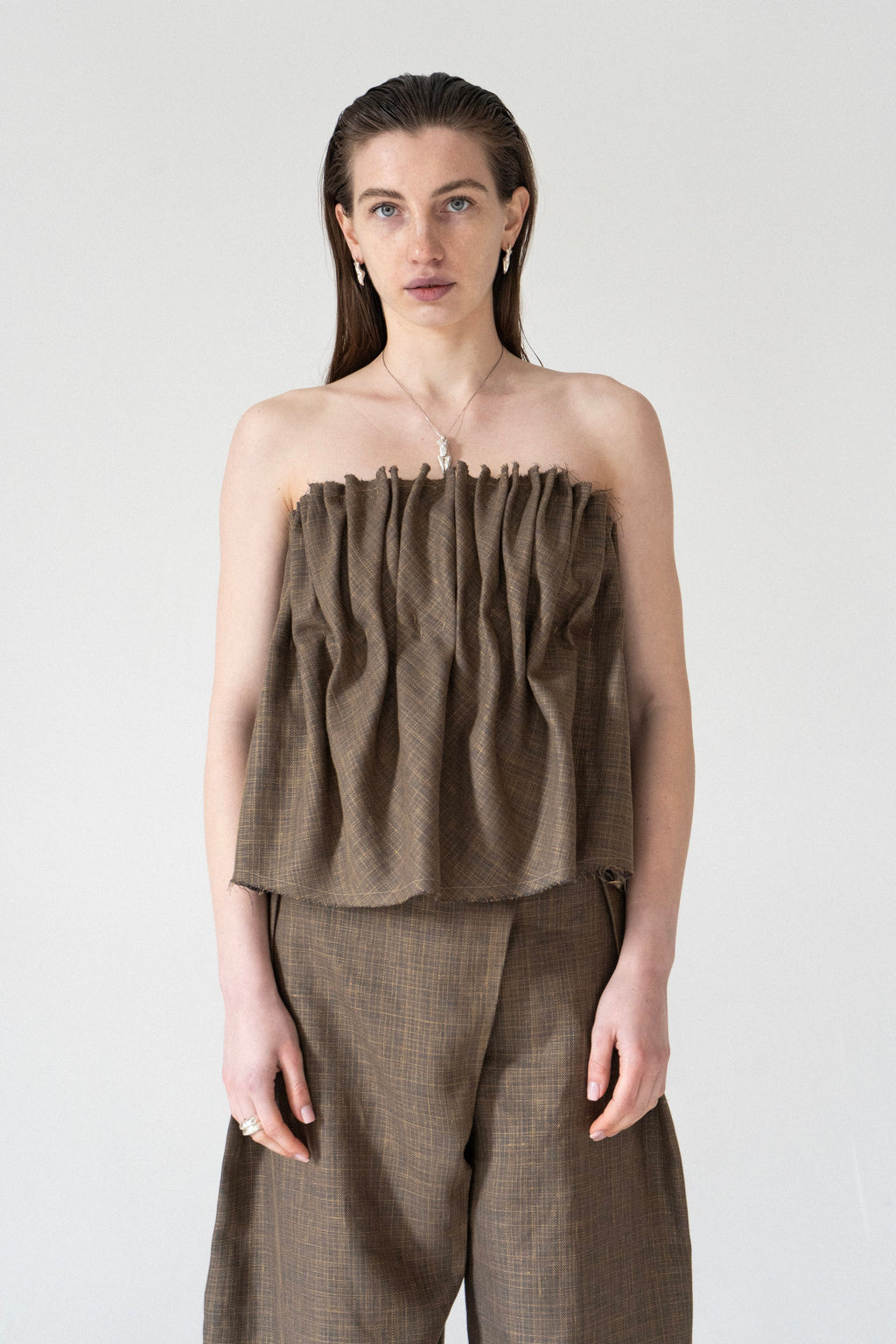 K M by L A N G E Raw Linen Top