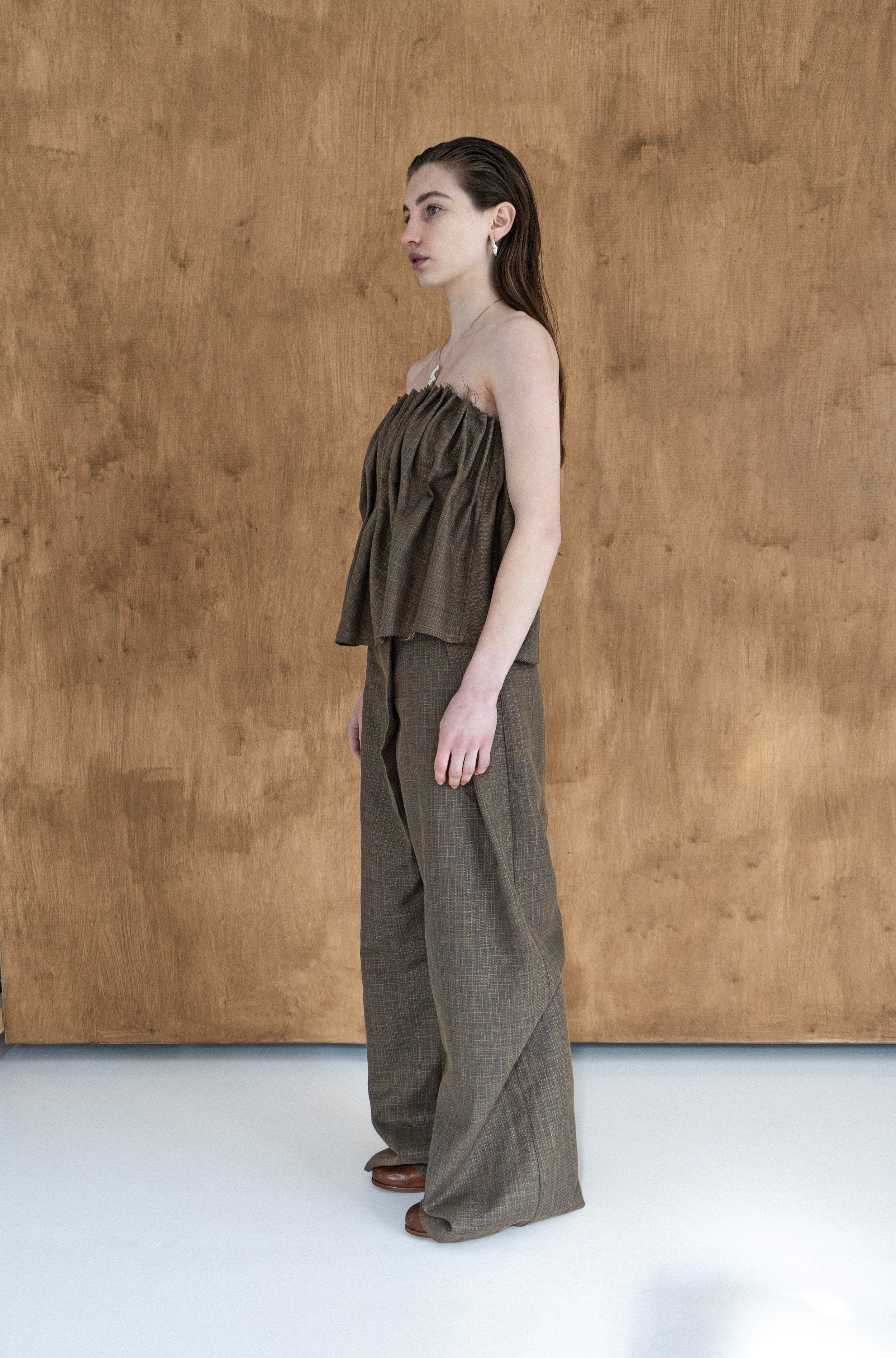 K M by L A N G E Raw Linen Top