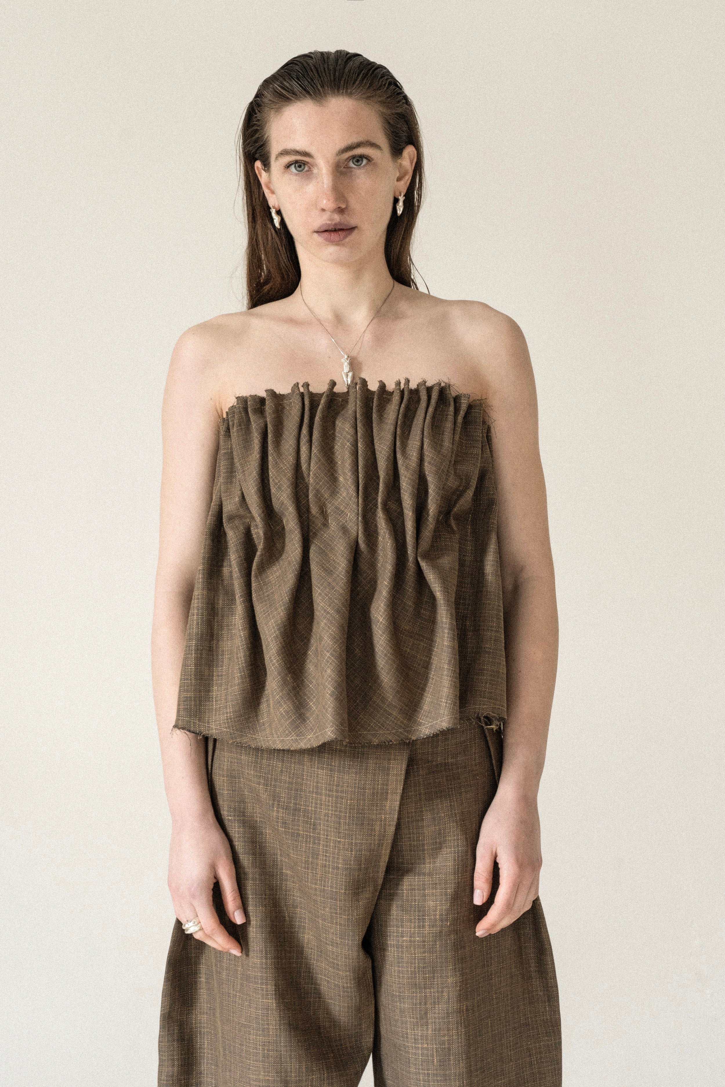 K M by L A N G E Raw Linen Top