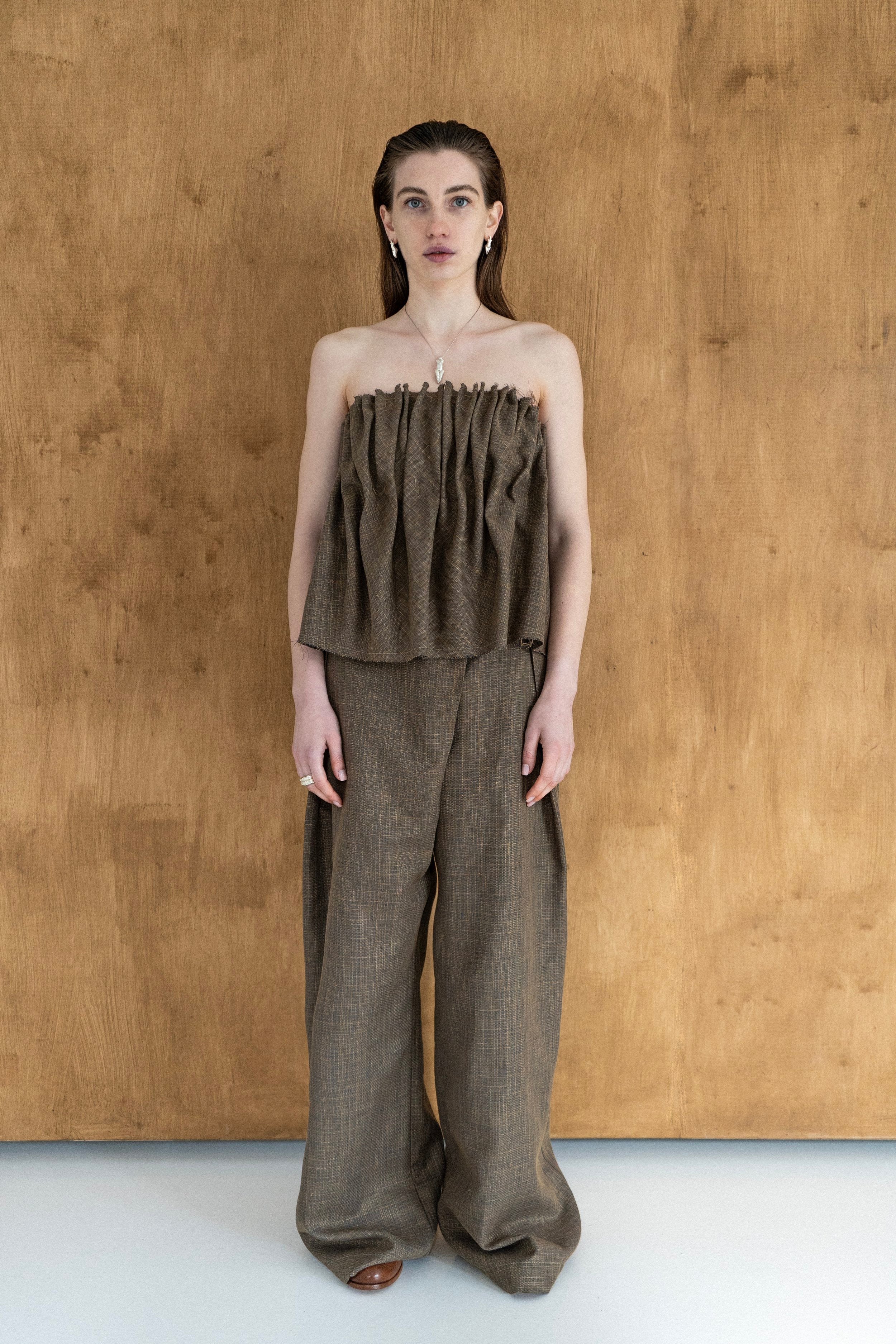 K M by L A N G E Raw Linen Top