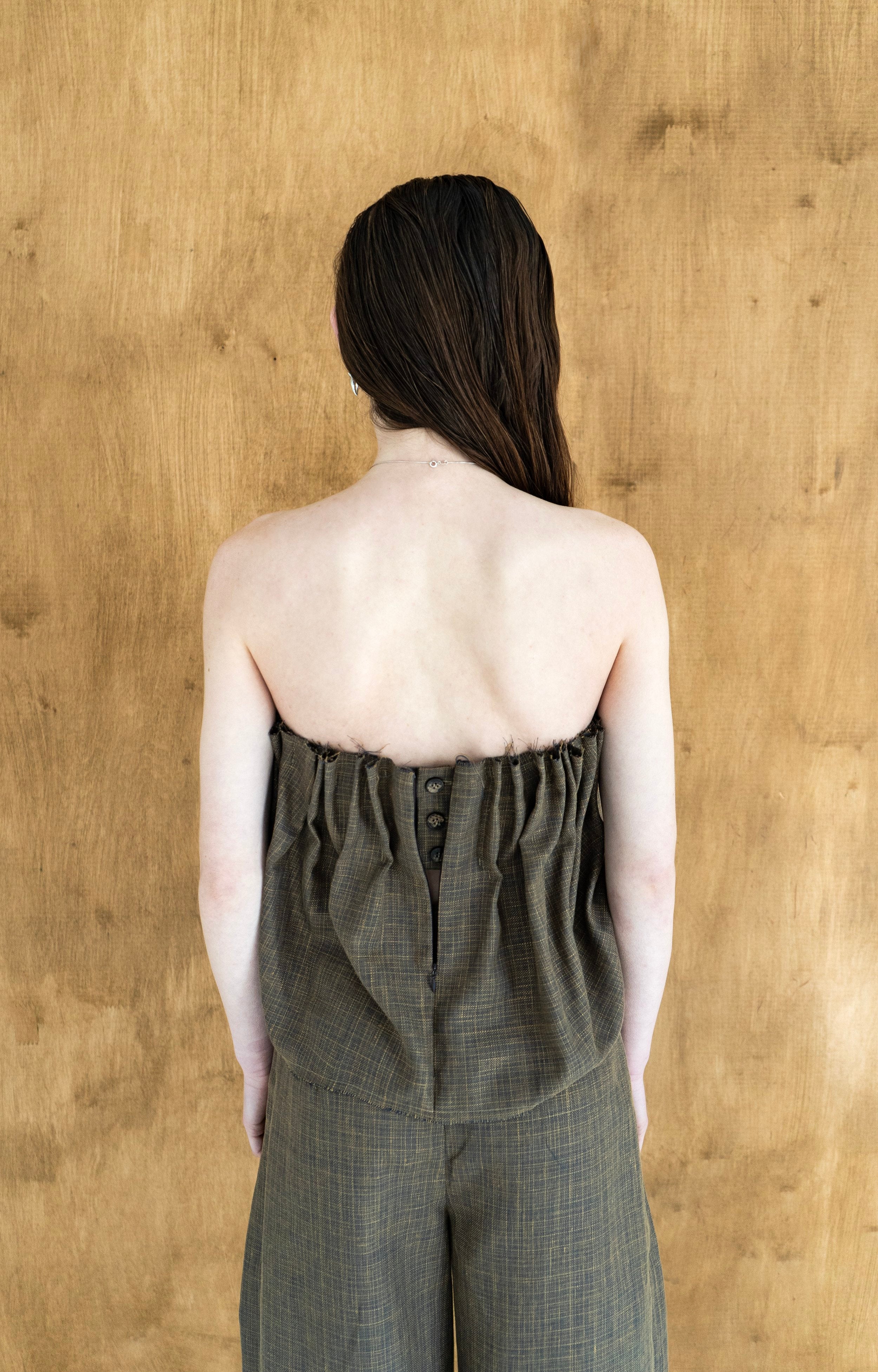 K M by L A N G E Raw Linen Top