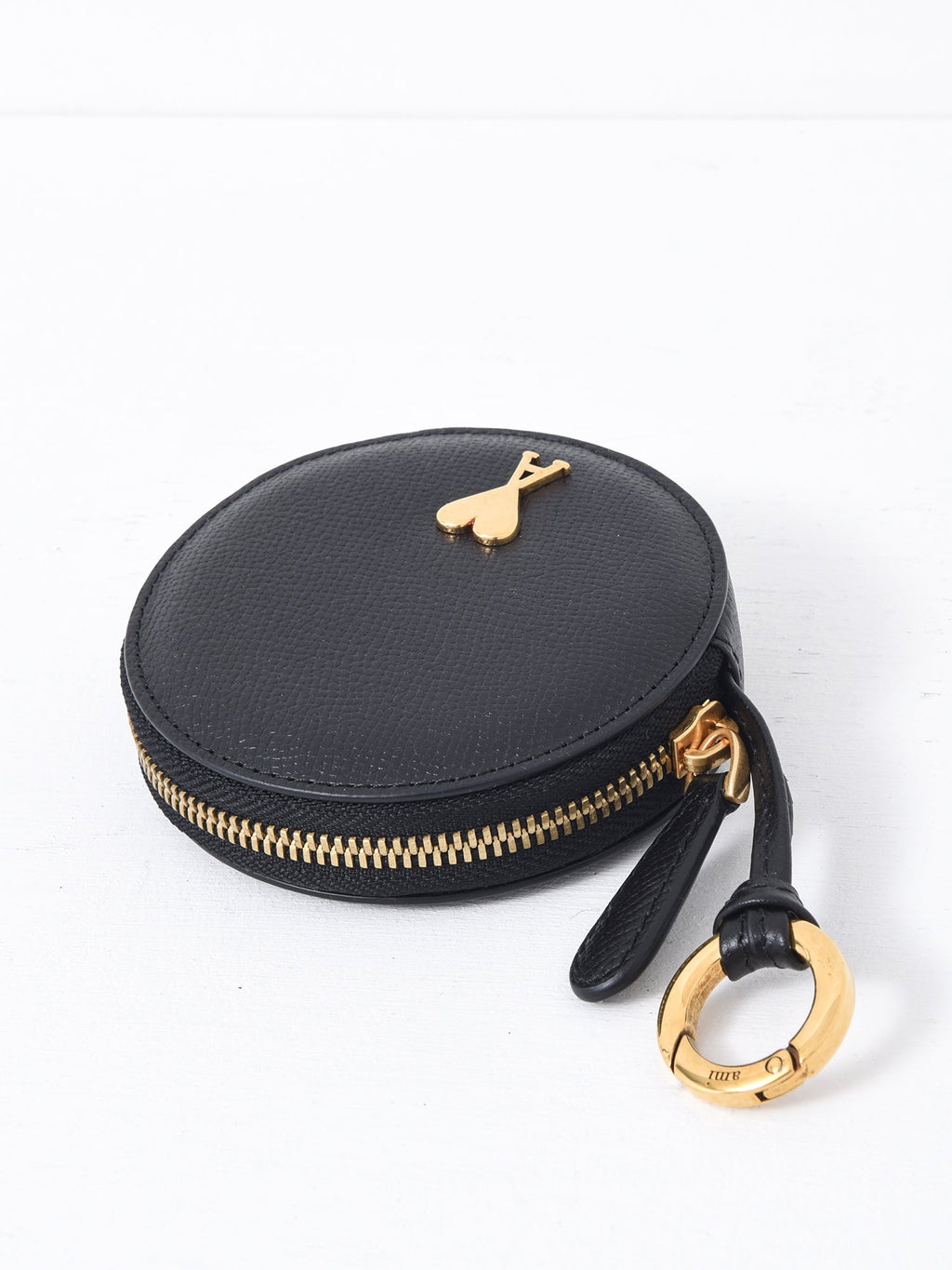 AMI PARIS PARIS ROUND PURSE - BLACK/VIBRATED BRASS